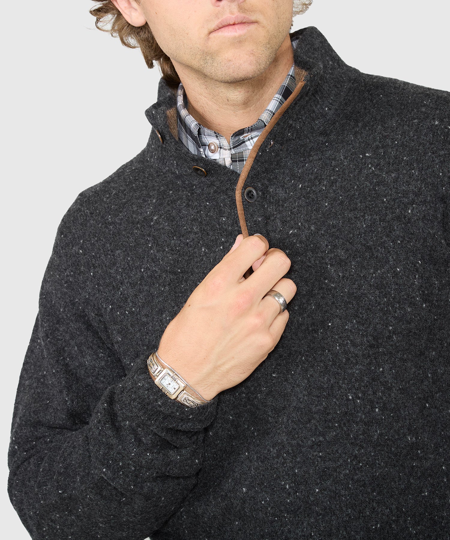 Westport Black Benson Donegal Button Mock Sweater - Image 5