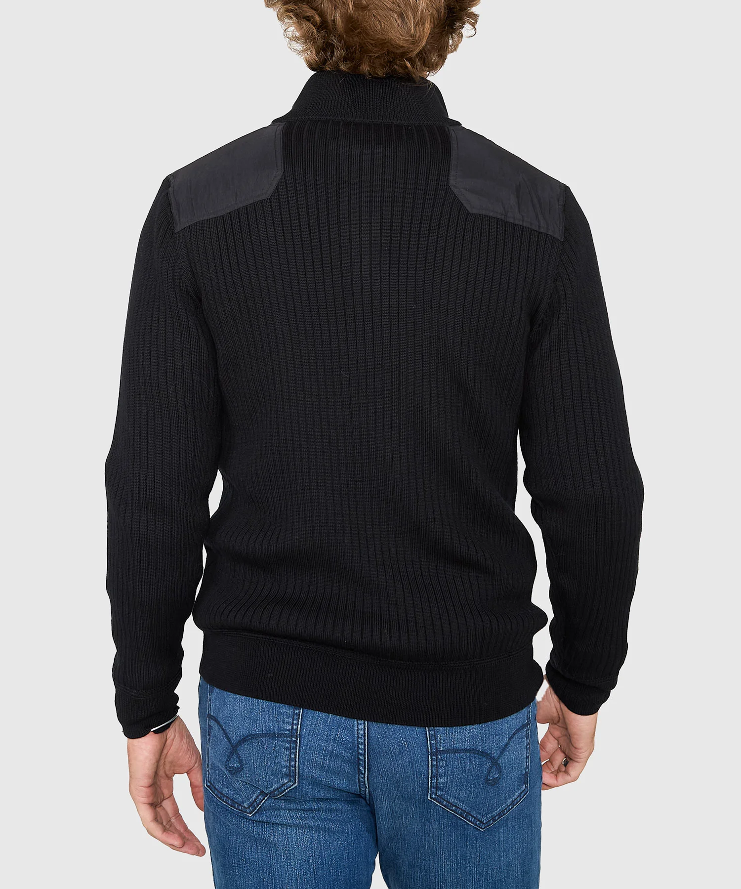 Westport Black Ribbed Military Half Zip Pullover - Image 3