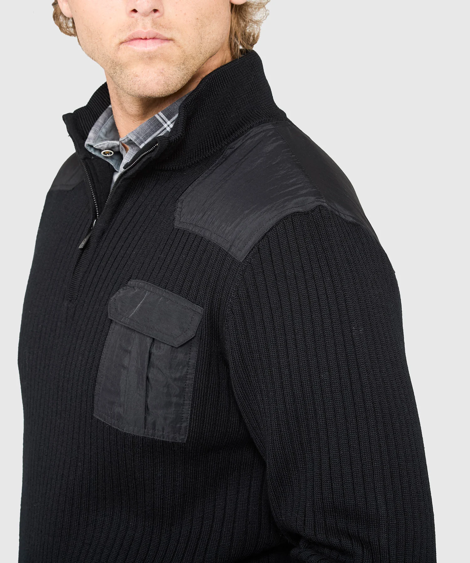 Westport Black Ribbed Military Half Zip Pullover - Image 4