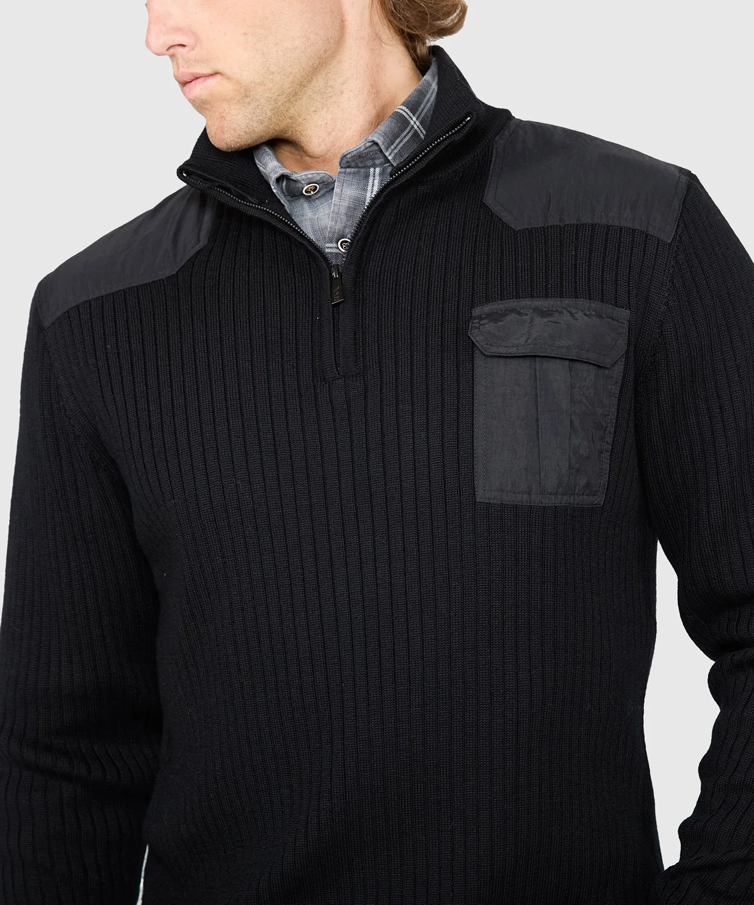 Westport Black Ribbed Military Half Zip Pullover - Image 5