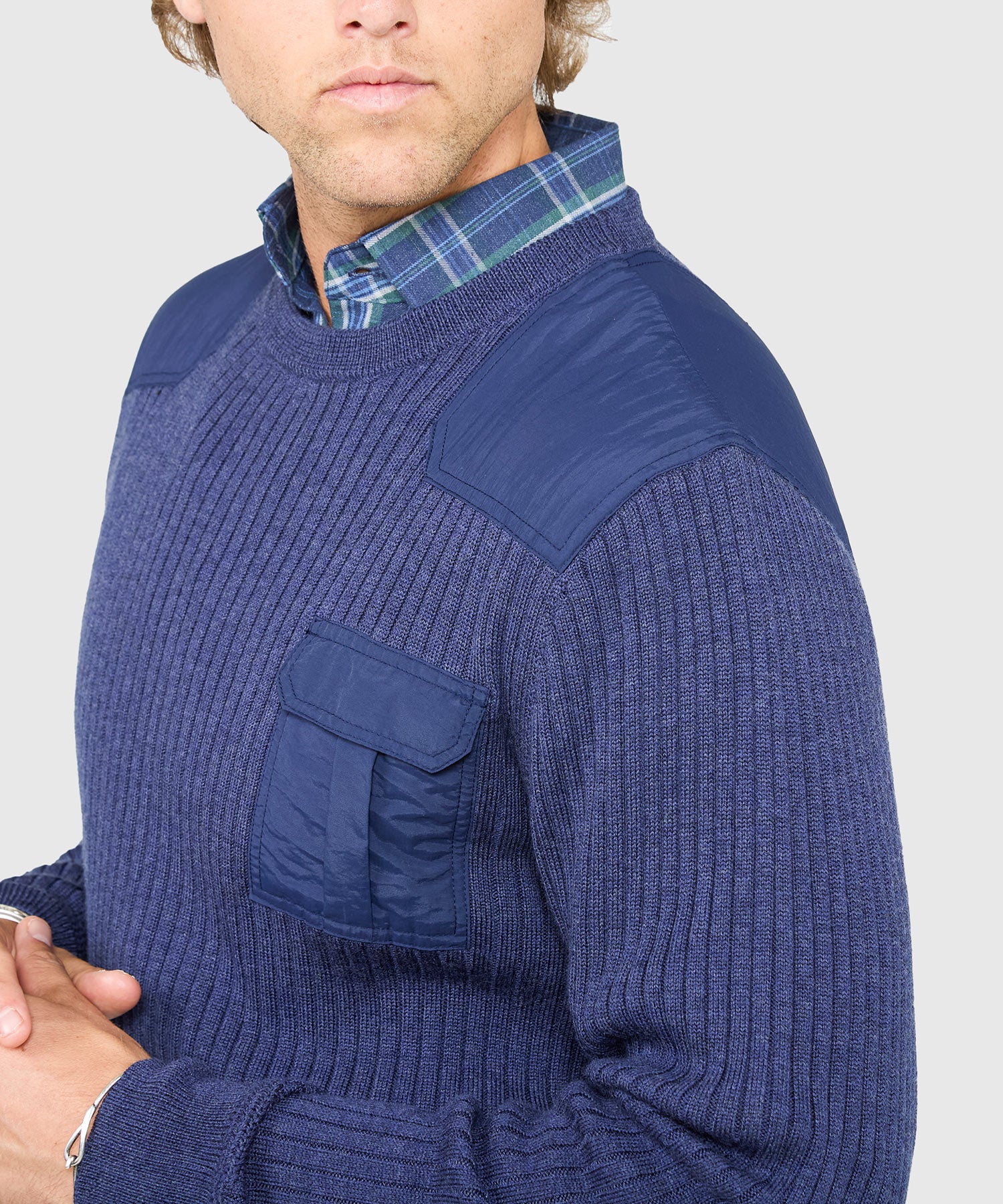Westport Black Ribbed Military Crew Neck Pullover - Image 4