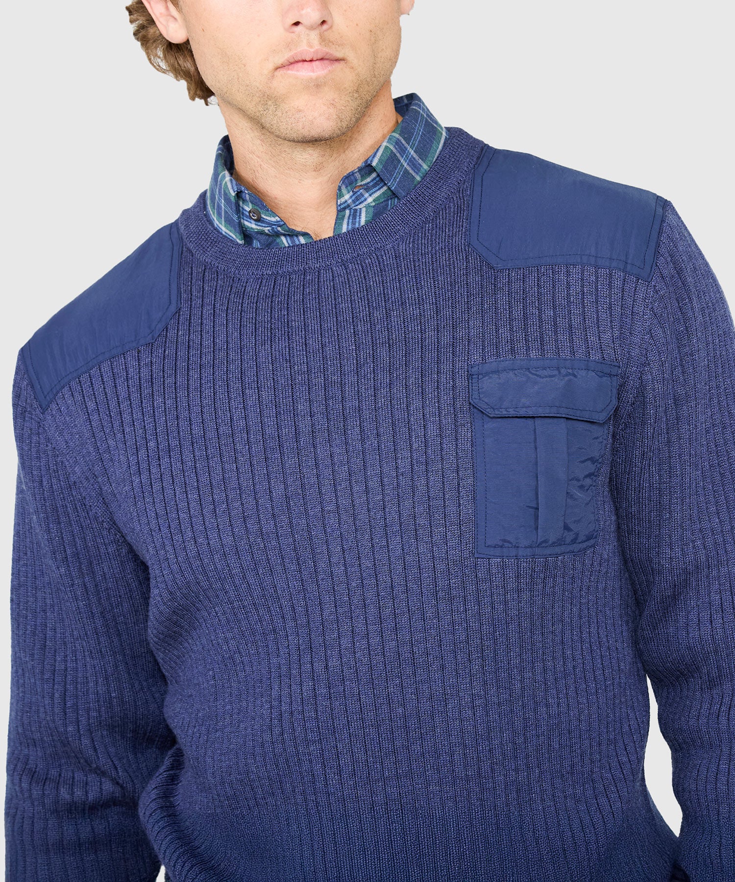 Westport Black Ribbed Military Crew Neck Pullover - Image 5