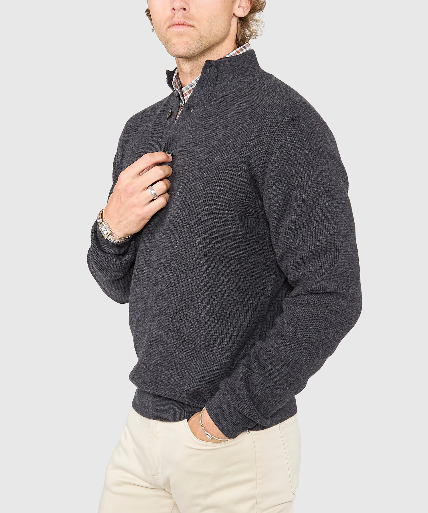 Westport Black Legacy Cotton Cashmere Button Mock Sweater - Image 8