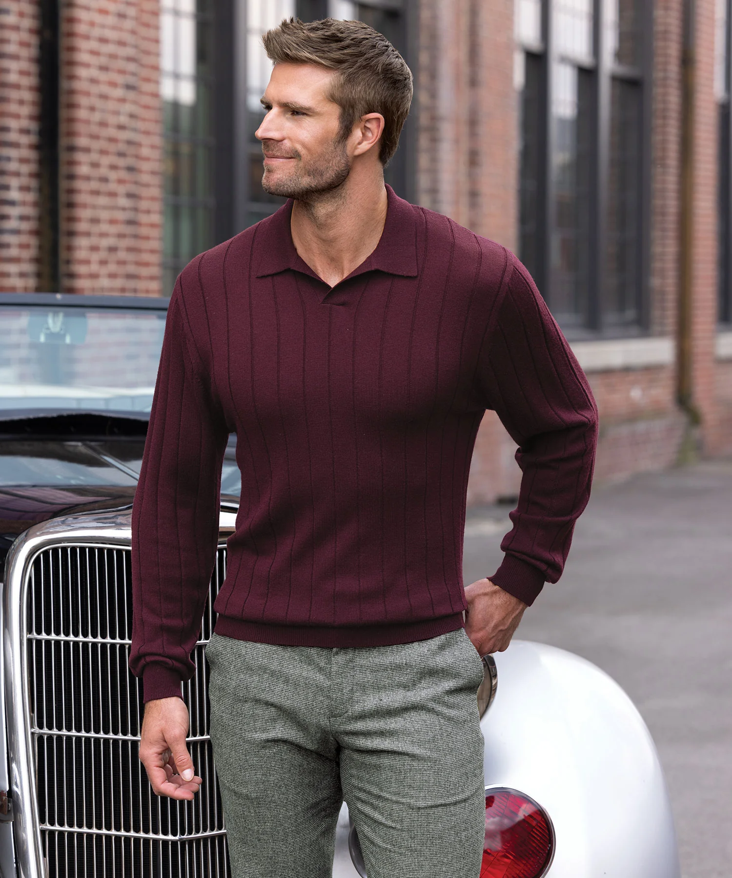Westport Black Long Sleeve Palermo Merino Johnny Collar Polo - Image 2