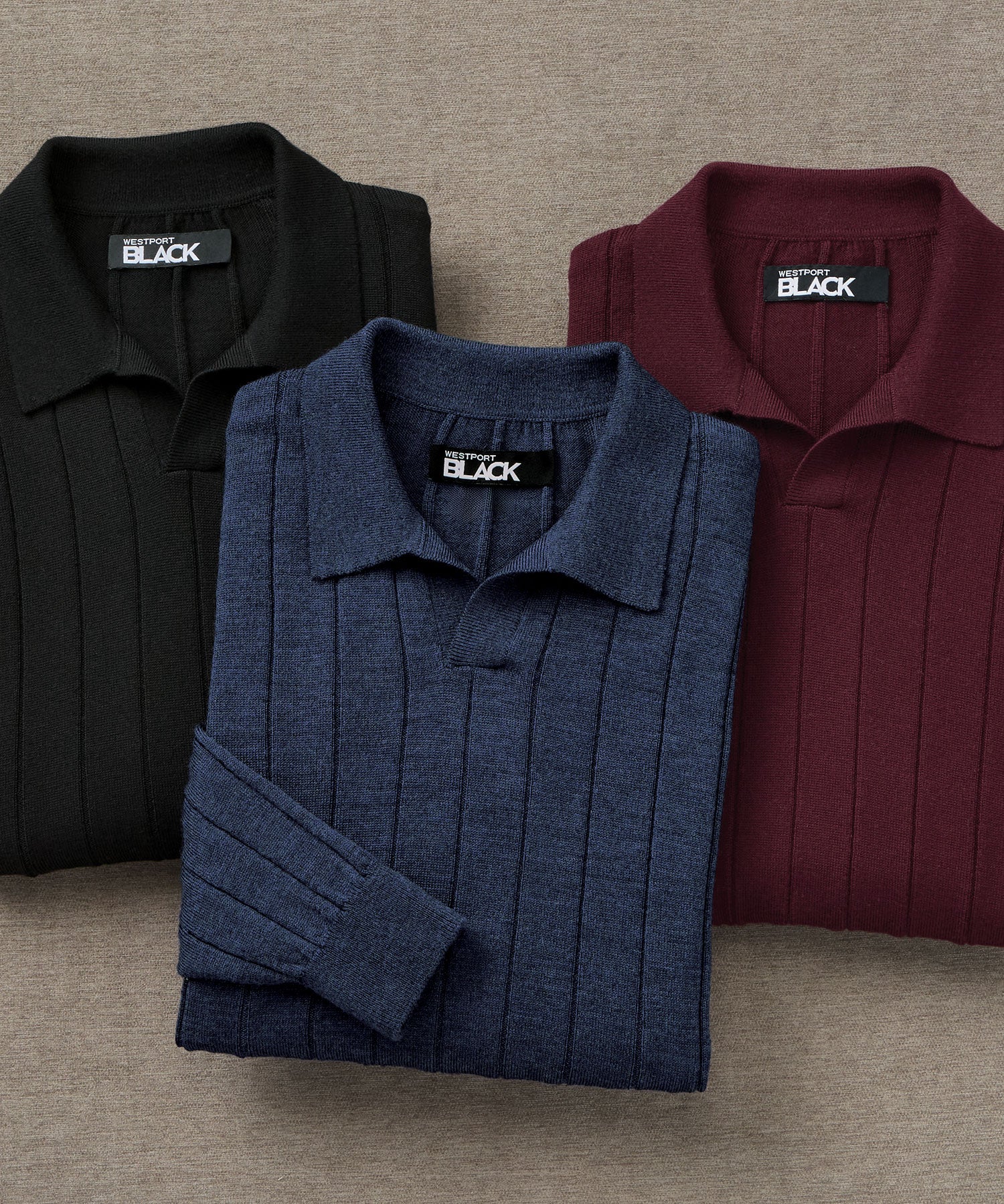 Westport Black Long Sleeve Palermo Merino Johnny Collar Polo - Image 3