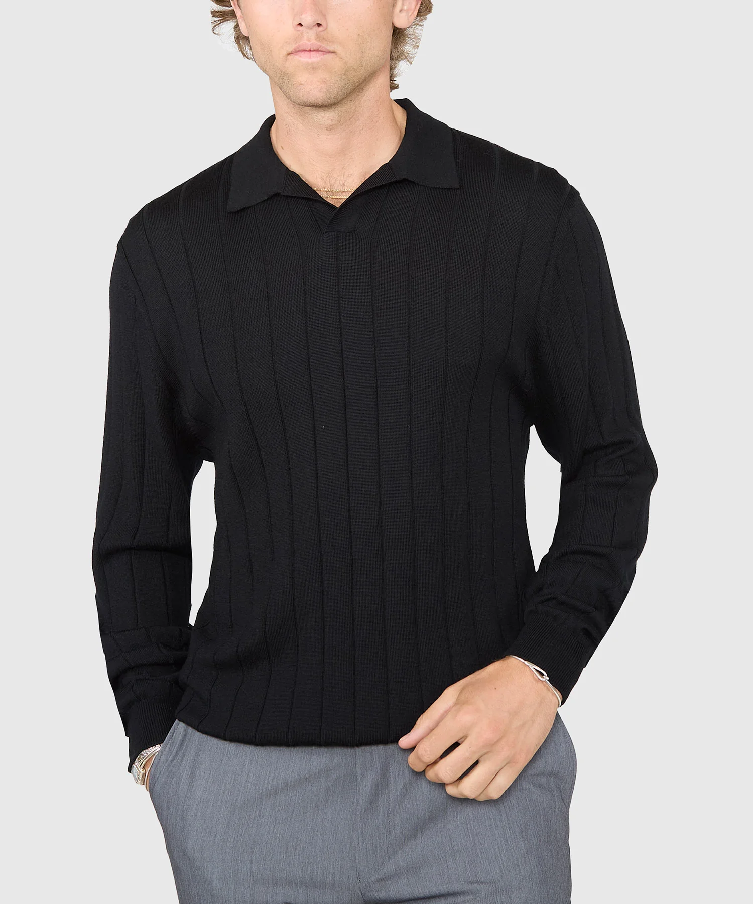 Westport Black Long Sleeve Palermo Merino Johnny Collar Polo - Image 5