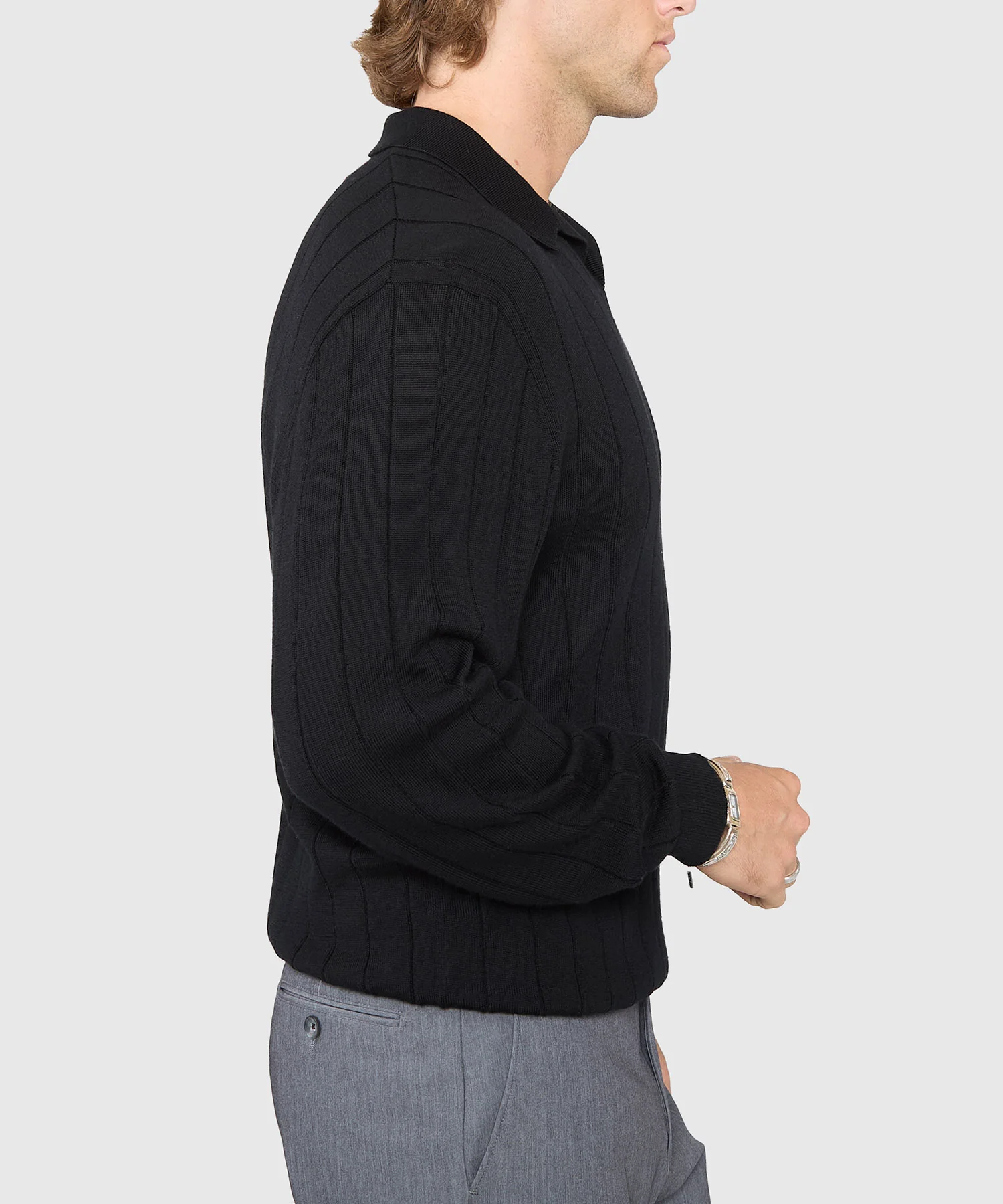 Westport Black Long Sleeve Palermo Merino Johnny Collar Polo - Image 7