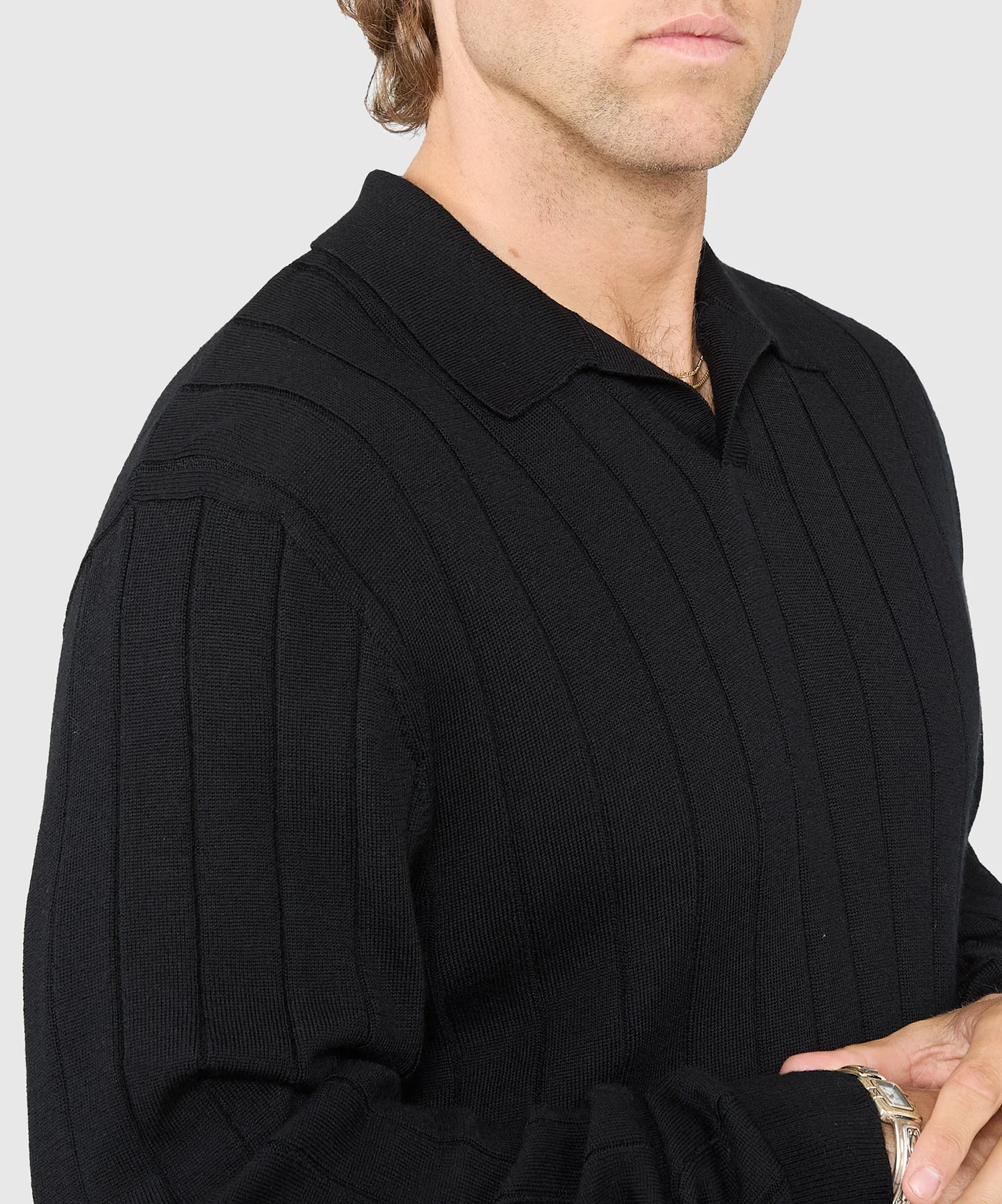 Westport Black Long Sleeve Palermo Merino Johnny Collar Polo - Image 8