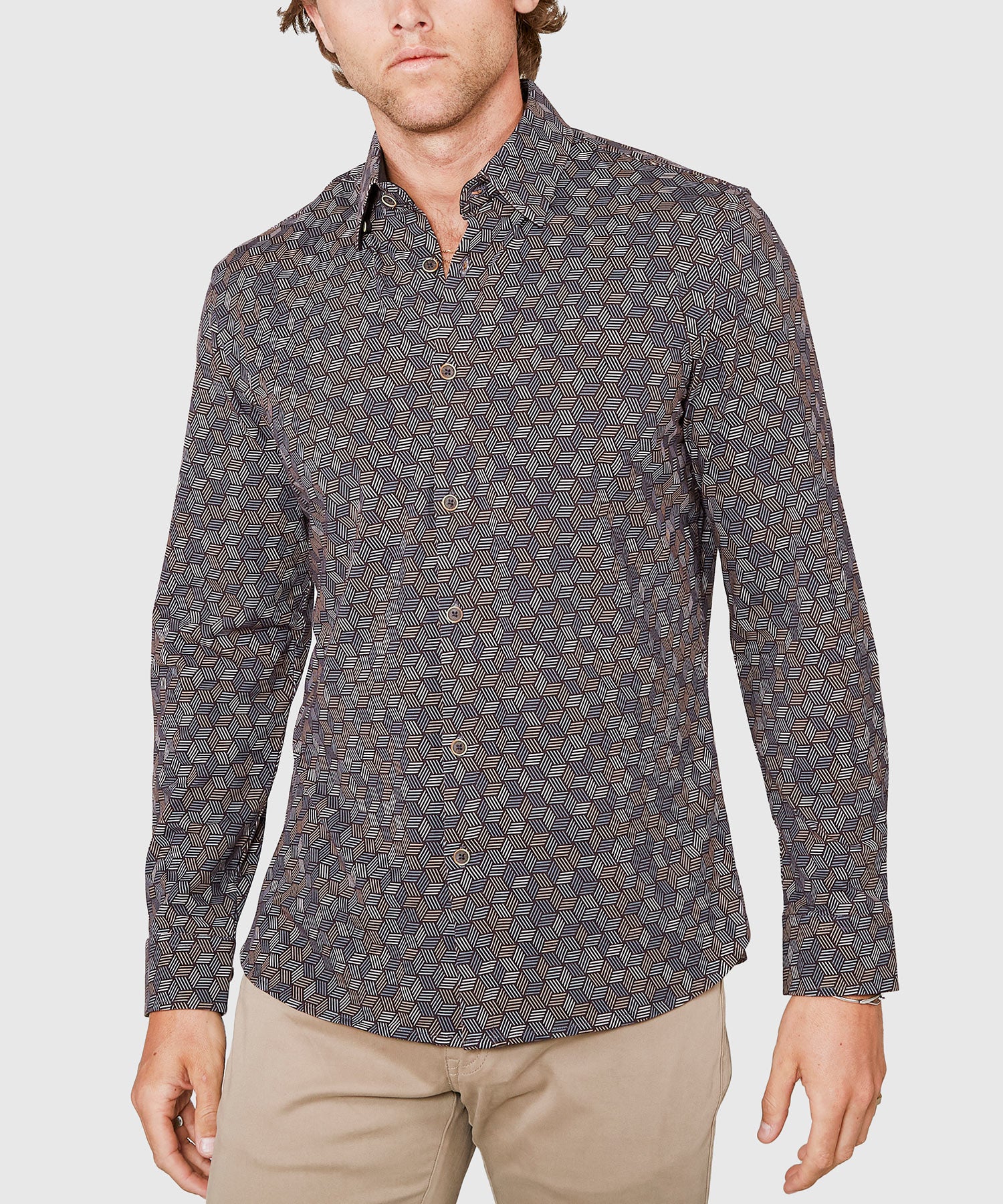Westport Black Long Sleeve Hidden Button Down Collar Hex Print Knit Sport Shirt - Image 2