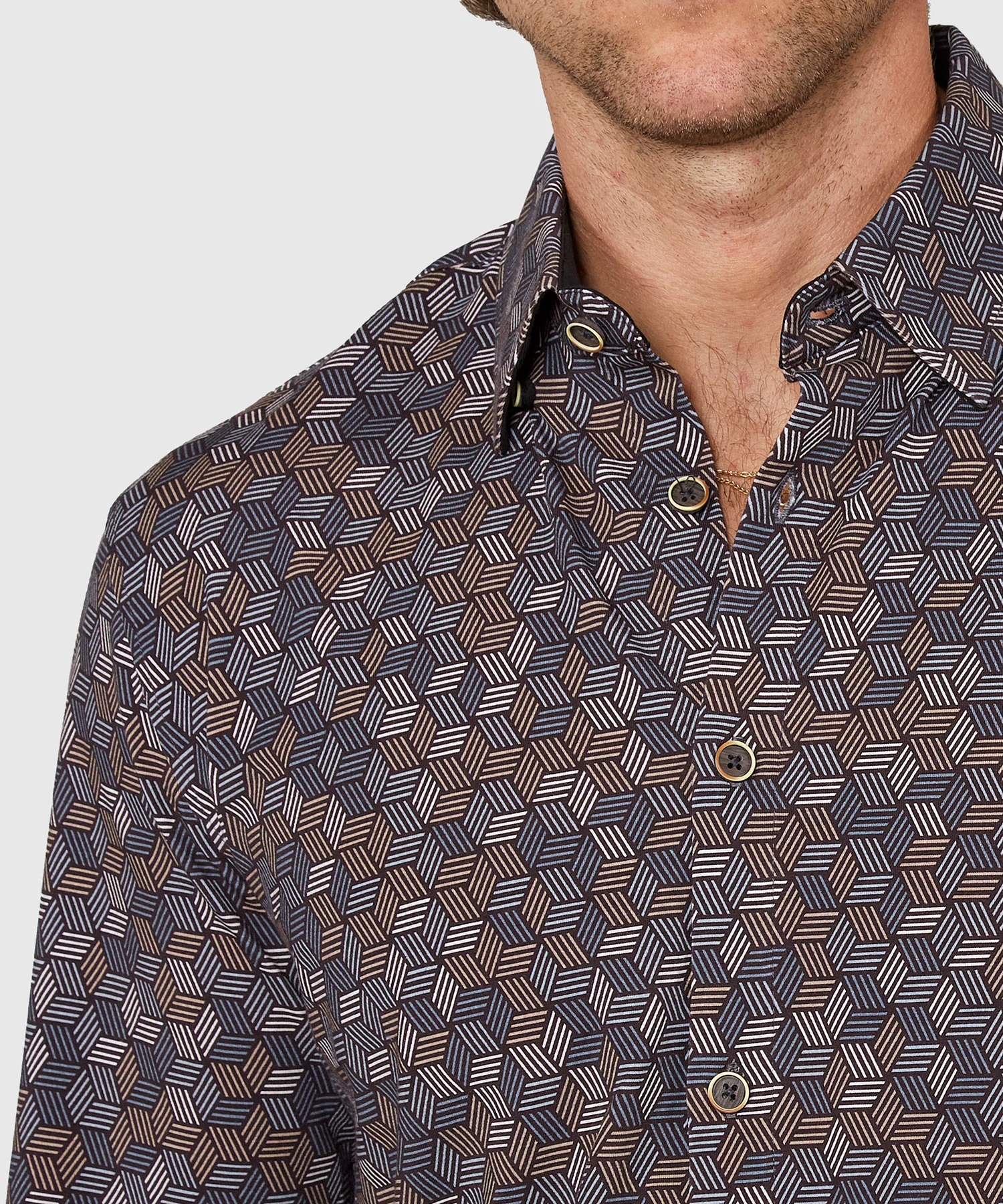 Westport Black Long Sleeve Hidden Button Down Collar Hex Print Knit Sport Shirt - Image 5