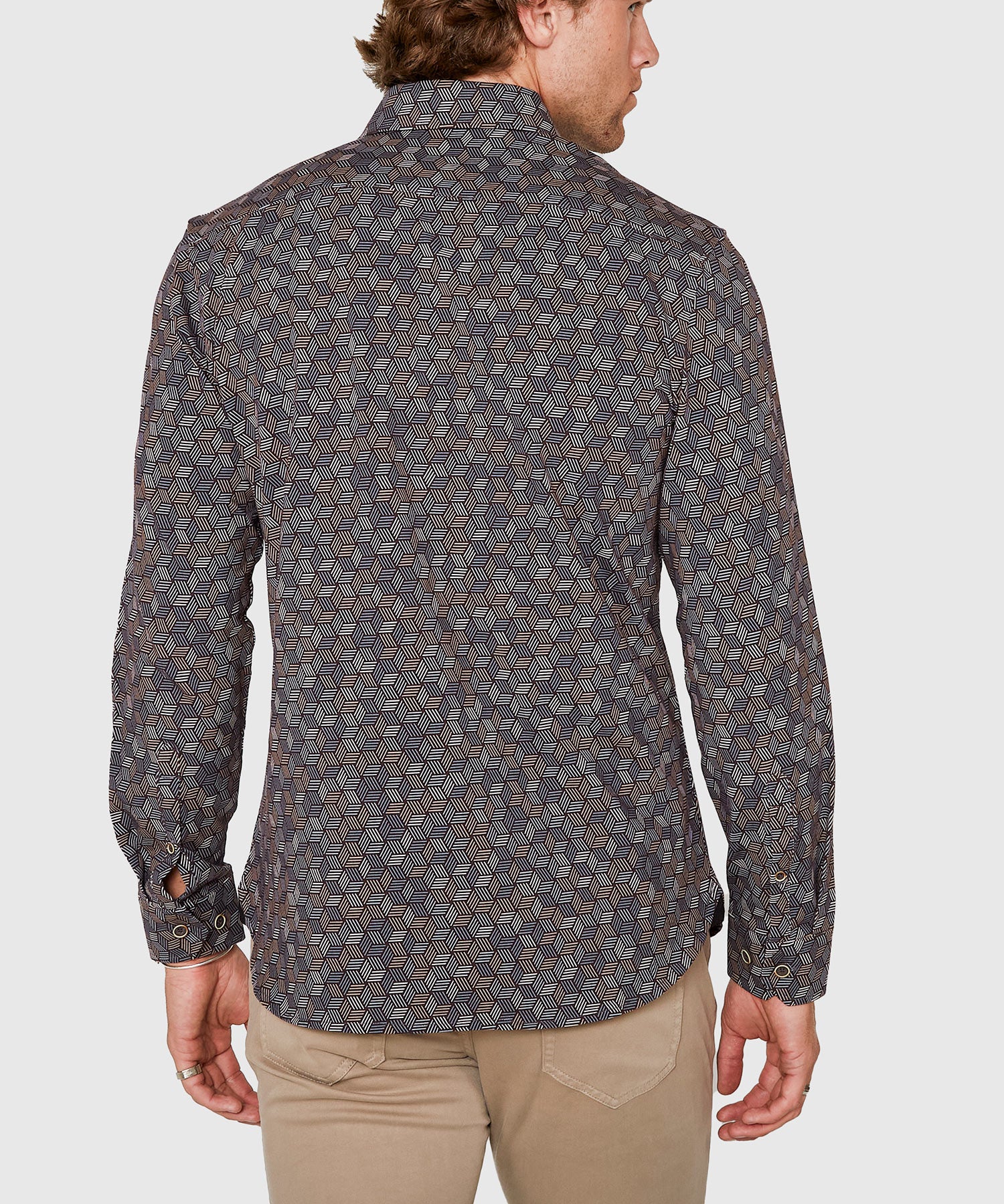 Westport Black Long Sleeve Hidden Button Down Collar Hex Print Knit Sport Shirt - Image 6