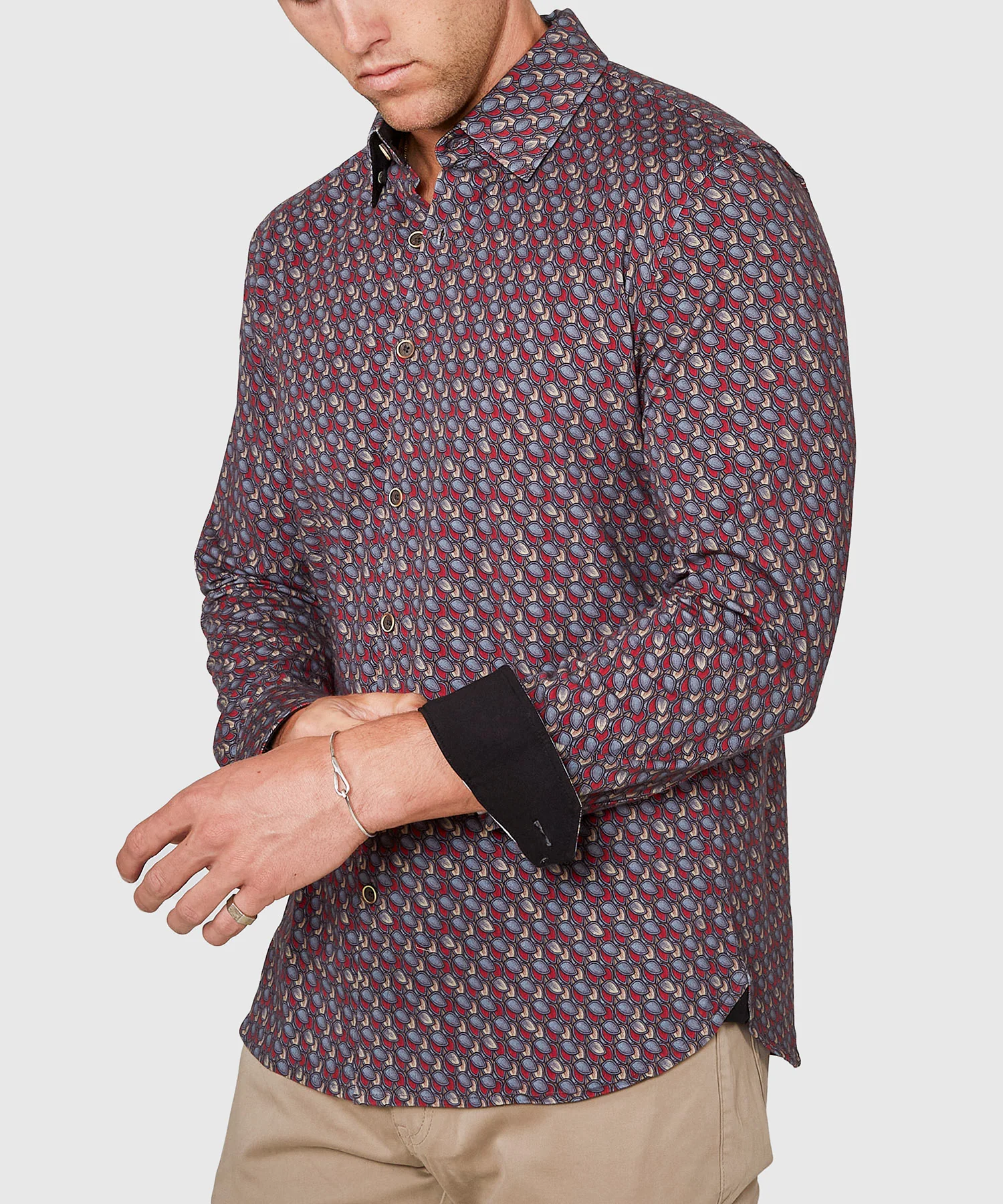 Westport Black Long Sleeve Hidden Button Down Collar Petal Print Knit Sport Shirt - Image 2