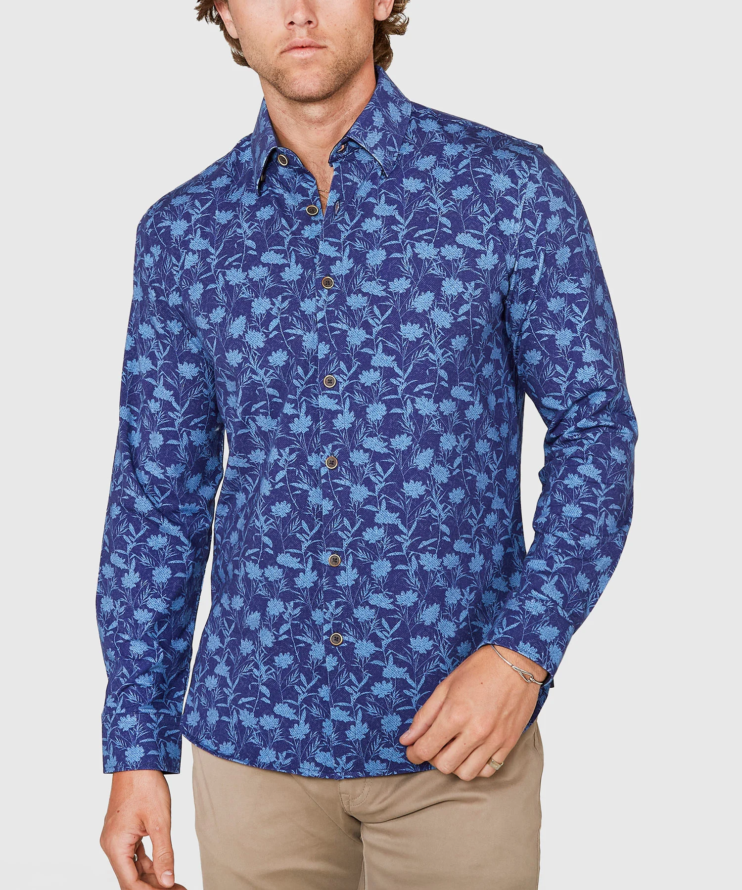 Westport Black Long Sleeve Hidden Button Down Aster Print Knit Sport Shirt - Image 2