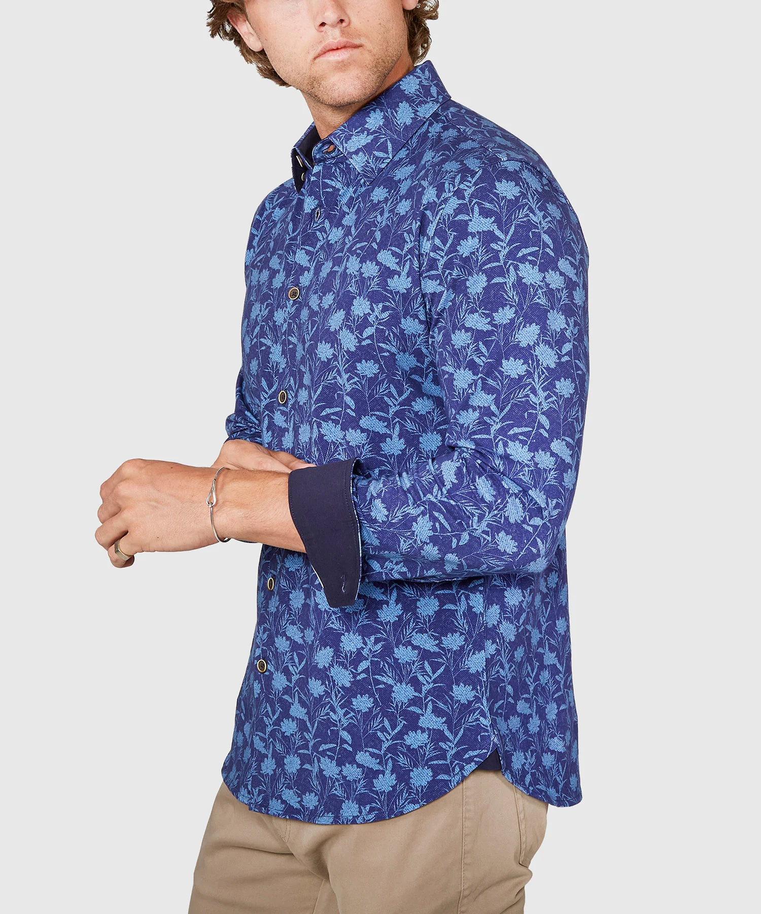 Westport Black Long Sleeve Hidden Button Down Aster Print Knit Sport Shirt - Image 3