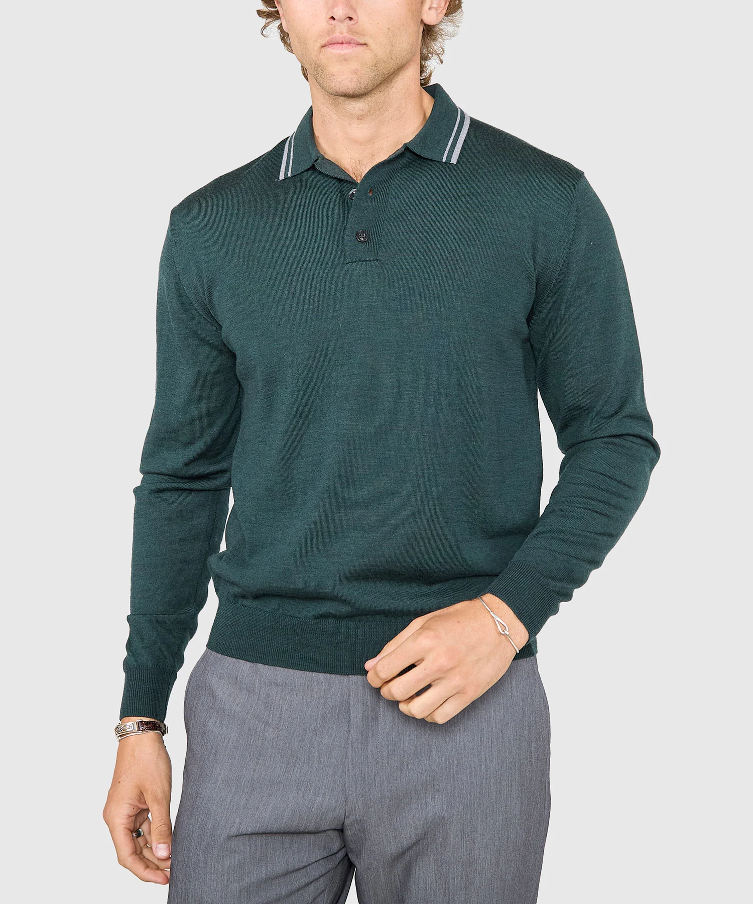 Westport Black Long Sleeve Retro Tipped Merino Polo - Image 10