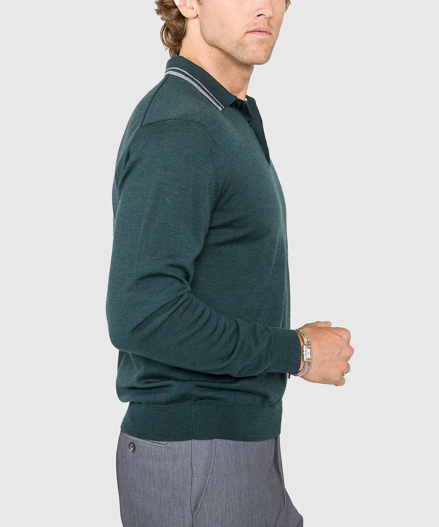 Westport Black Long Sleeve Retro Tipped Merino Polo - Image 12