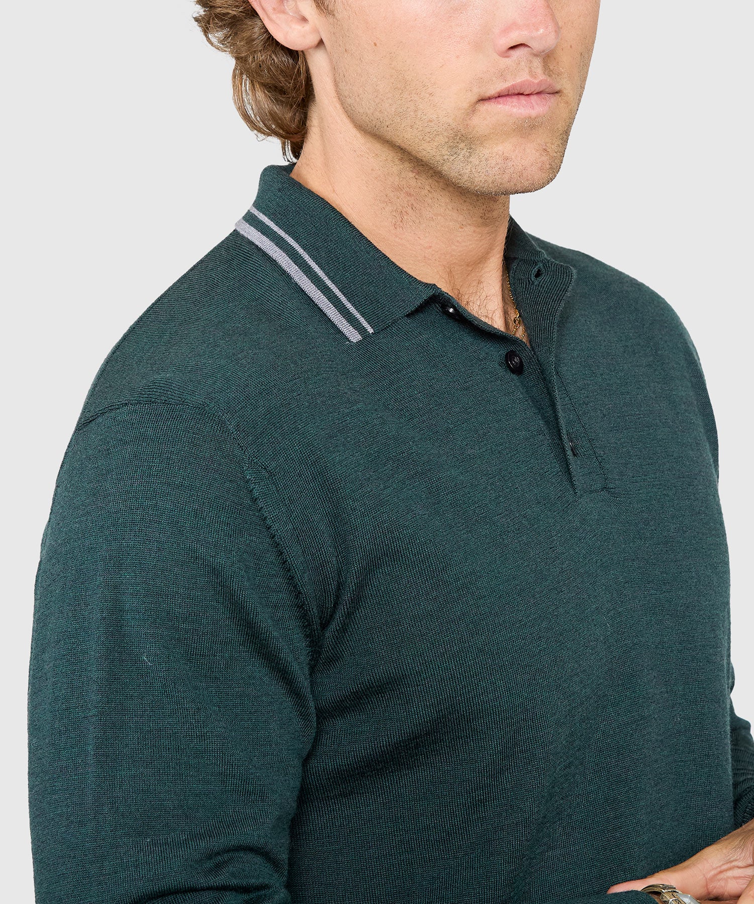 Westport Black Long Sleeve Retro Tipped Merino Polo - Image 13