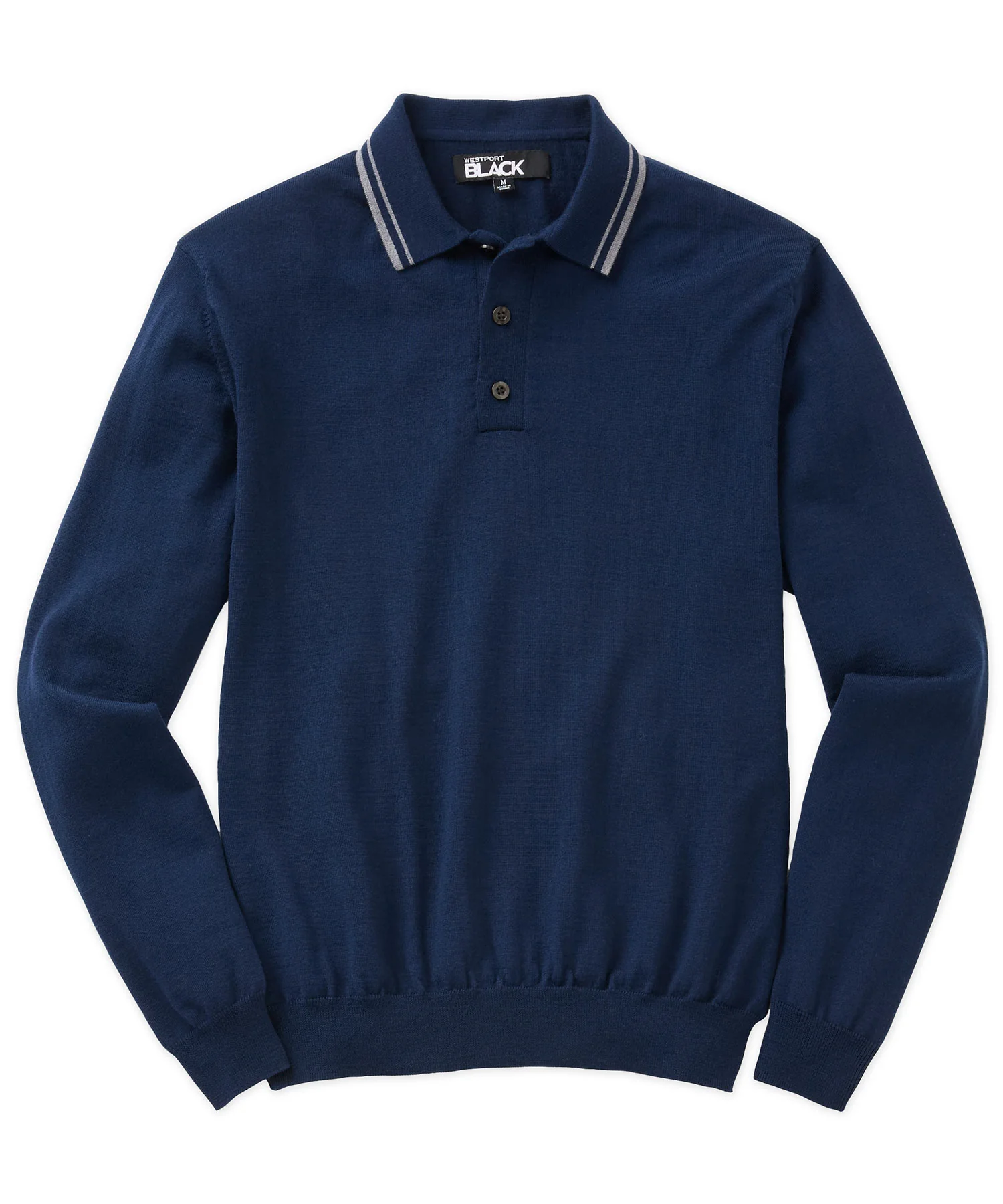 Westport Black Long Sleeve Retro Tipped Merino Polo - Image 14