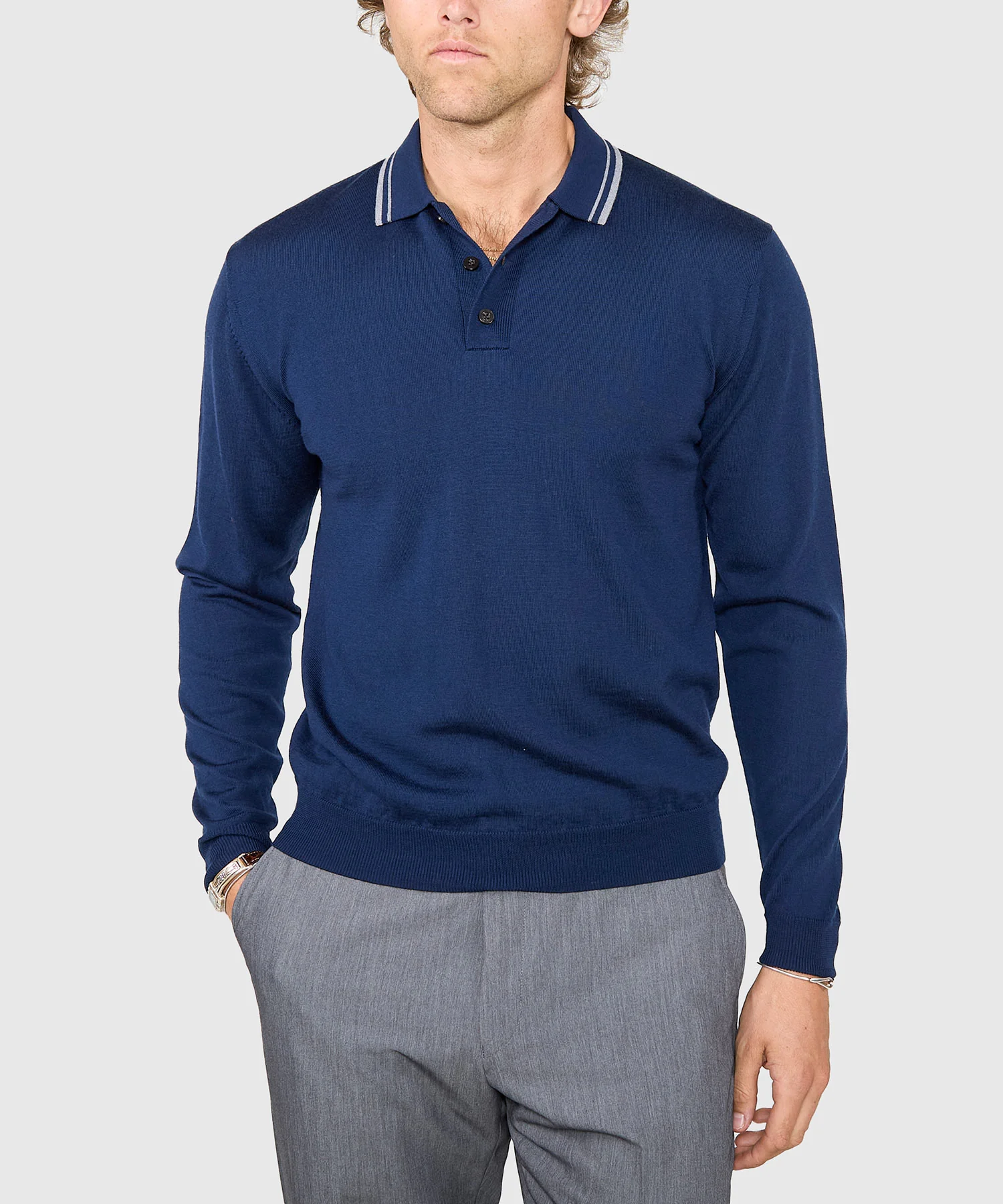 Westport Black Long Sleeve Retro Tipped Merino Polo - Image 15