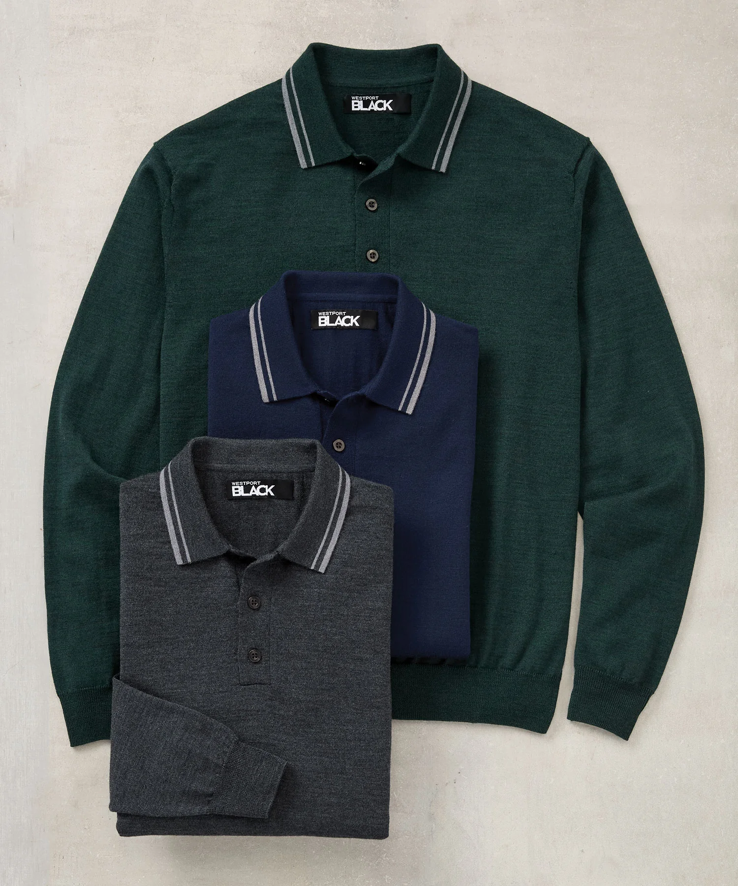 Westport Black Long Sleeve Retro Tipped Merino Polo - Image 2