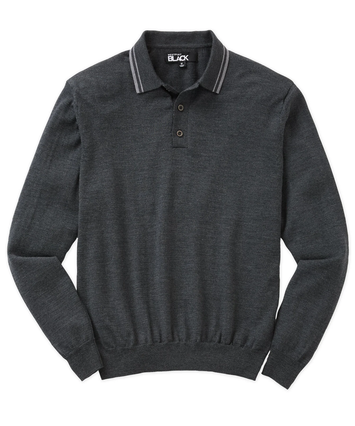 Westport Black Long Sleeve Retro Tipped Merino Polo - Image 3