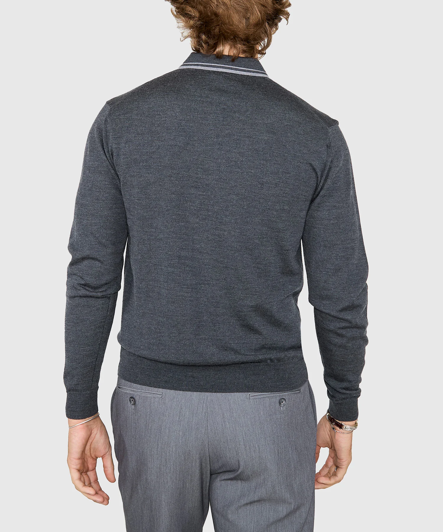 Westport Black Long Sleeve Retro Tipped Merino Polo - Image 5