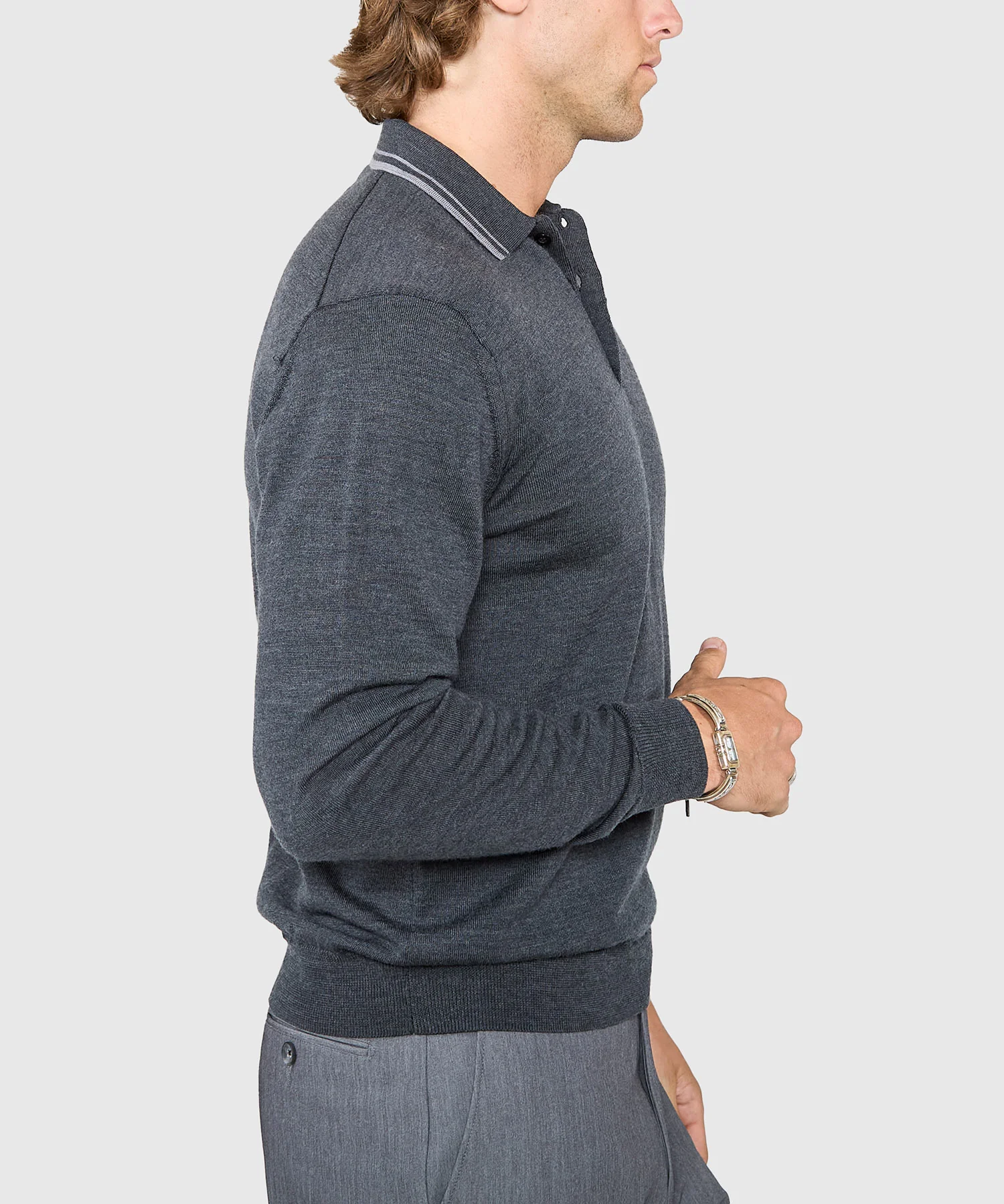 Westport Black Long Sleeve Retro Tipped Merino Polo - Image 6