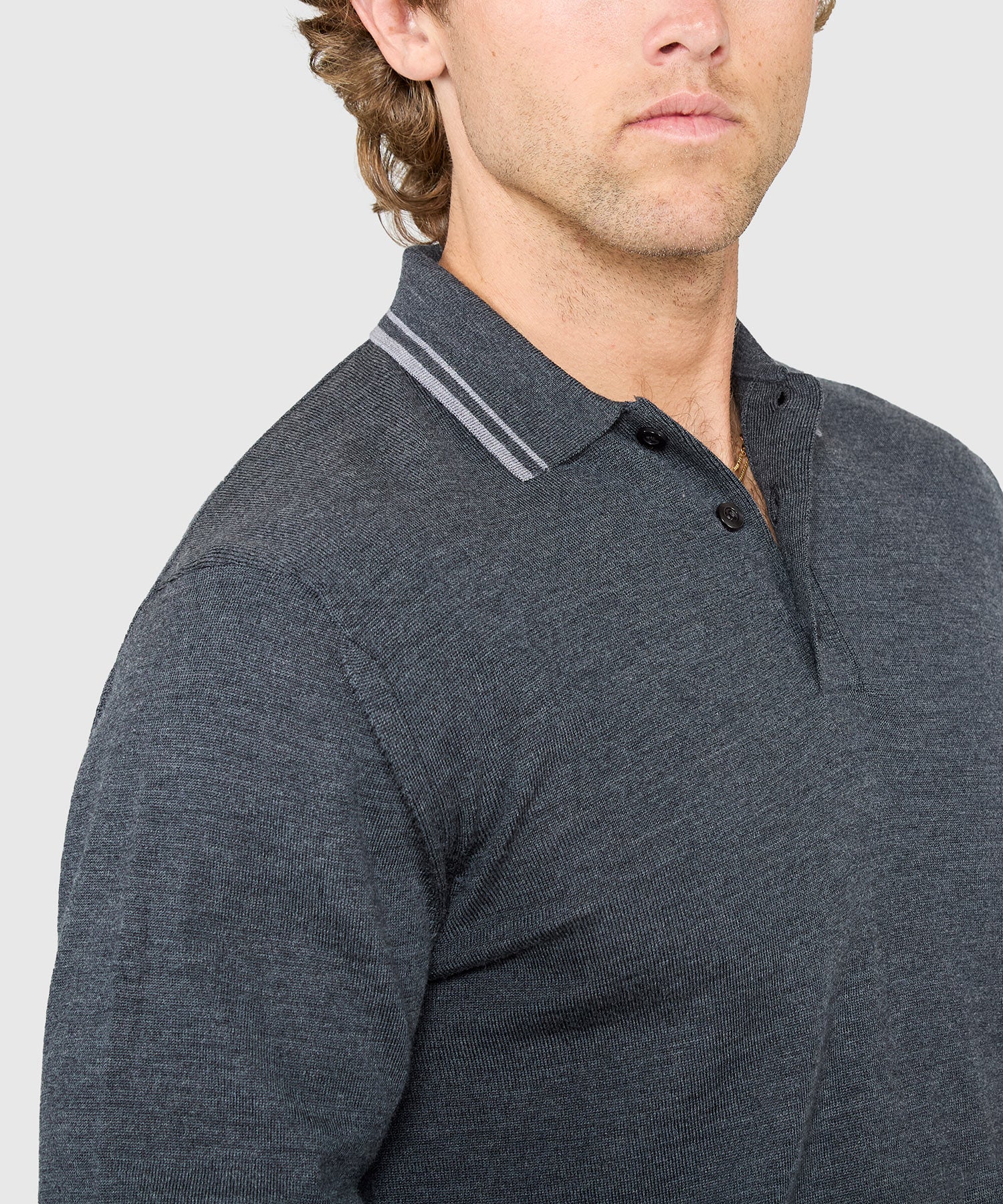 Westport Black Long Sleeve Retro Tipped Merino Polo - Image 7