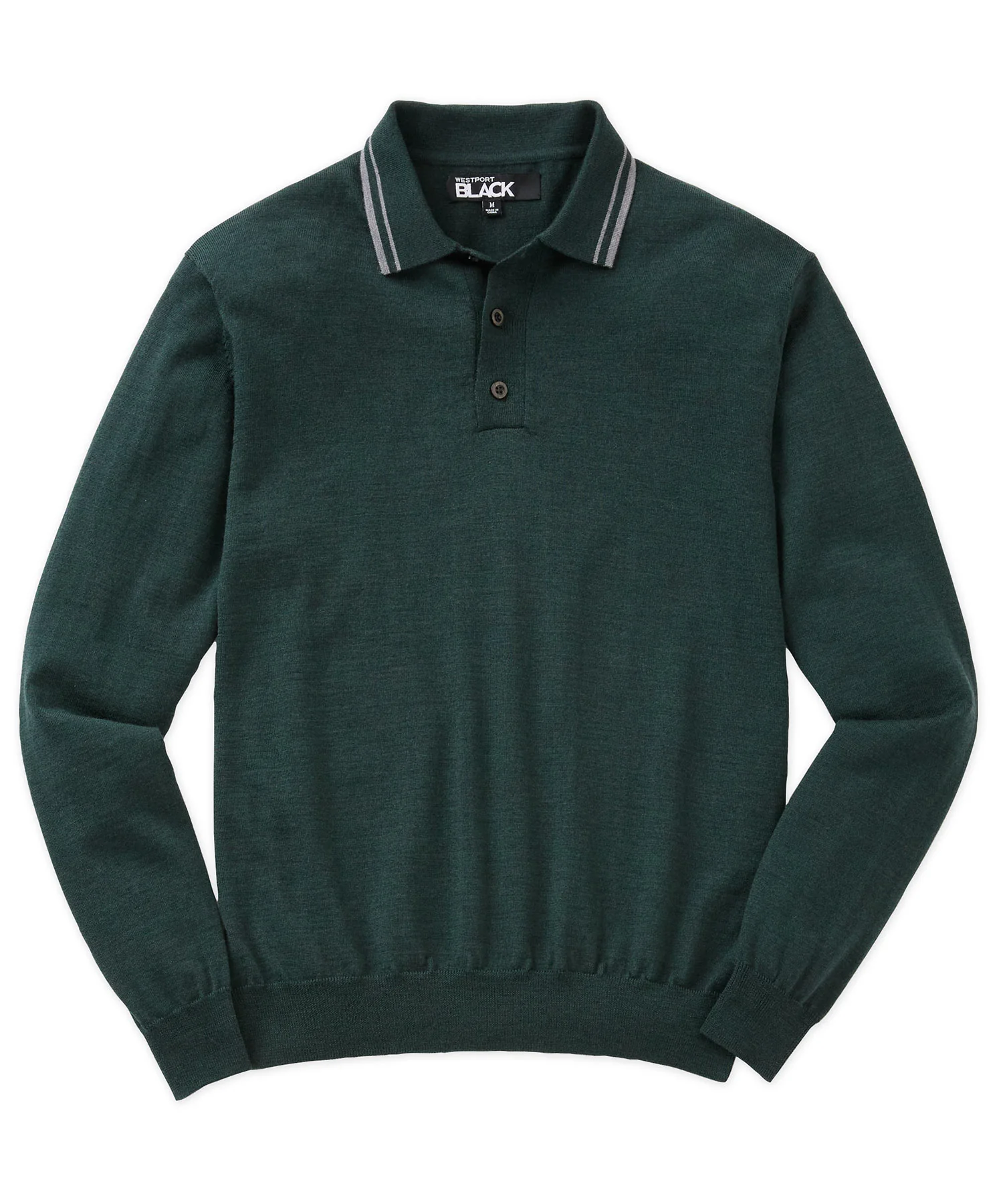 Westport Black Long Sleeve Retro Tipped Merino Polo - Image 9