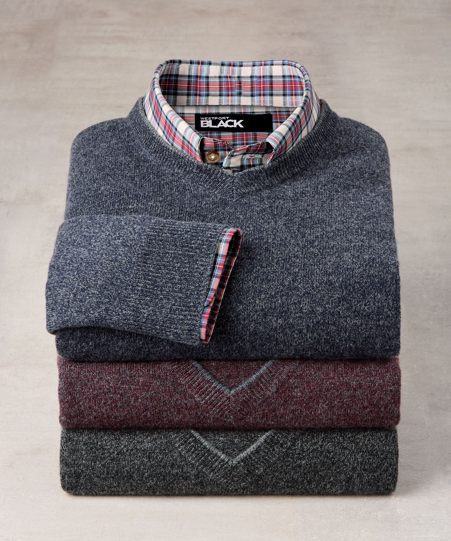Westport Black Carmichael Cashmere Blend Mouline V-Neck Sweater - Image 3
