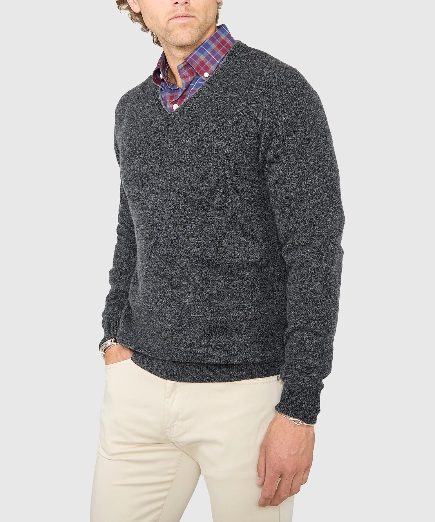 Westport Black Carmichael Cashmere Blend Mouline V-Neck Sweater - Image 5