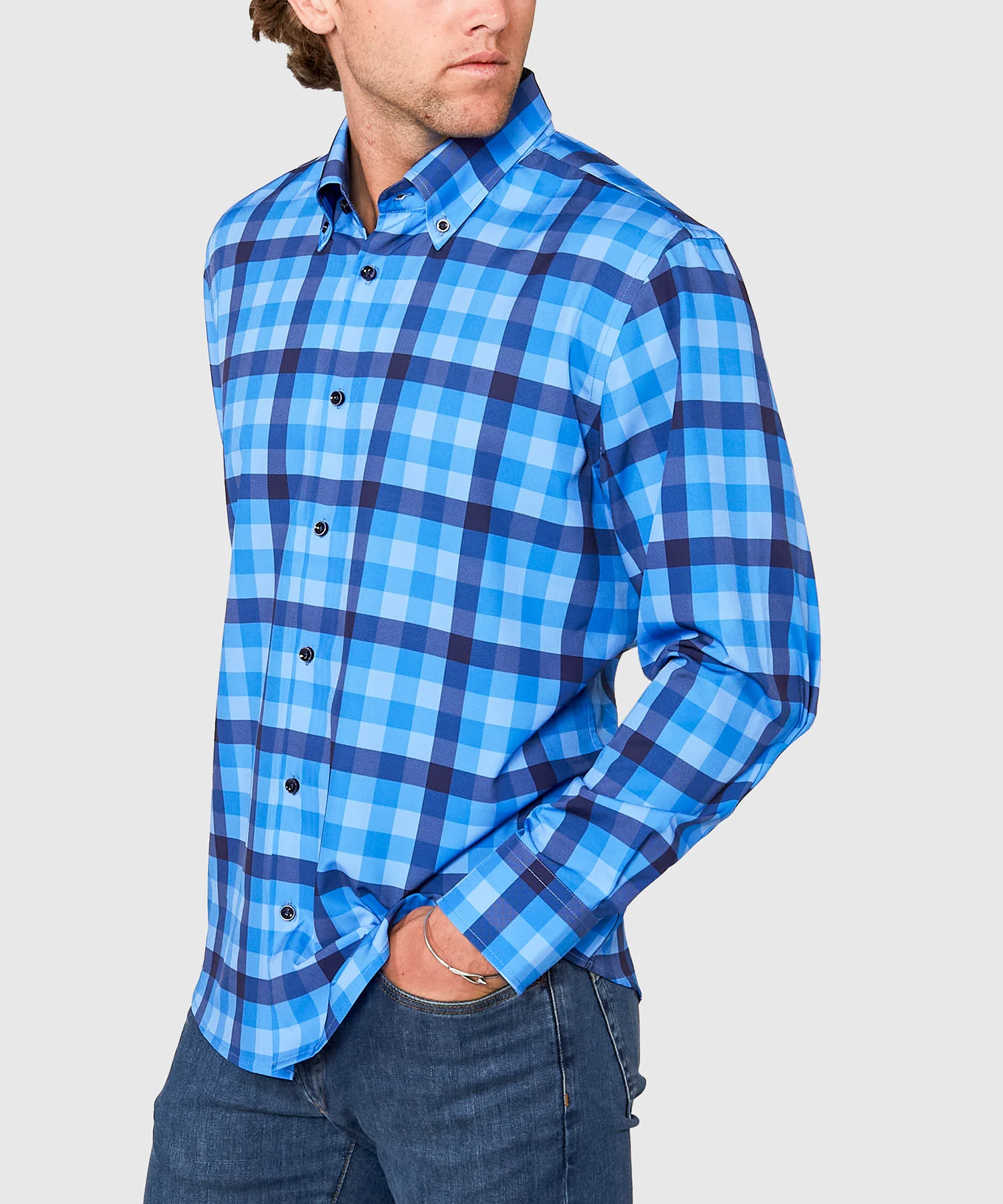 Westport No-Tuck Long Sleeve Button Down Collar Plaid Stretch Performance Sport Shirt - Image 2