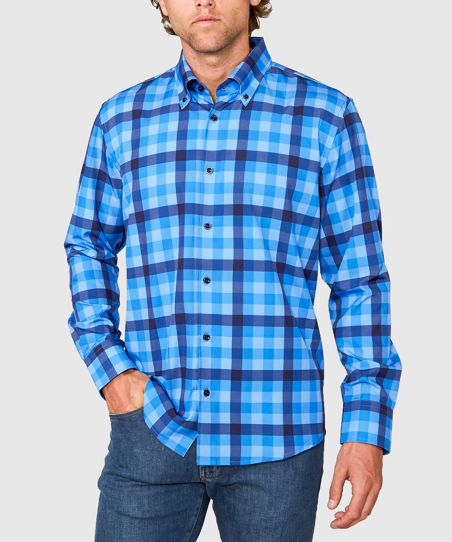 Westport No-Tuck Long Sleeve Button Down Collar Plaid Stretch Performance Sport Shirt - Image 4