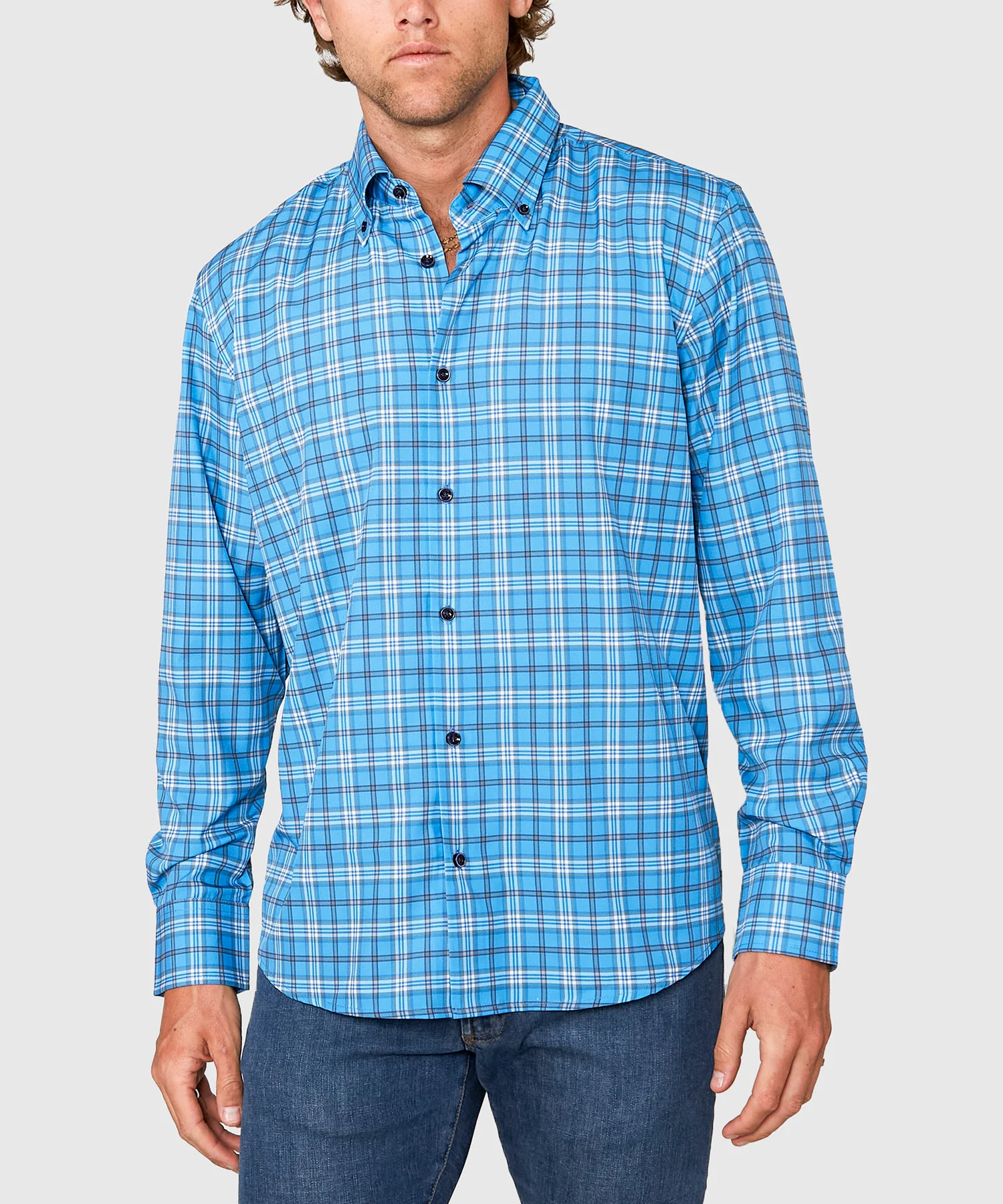 Westport No-Tuck Long Sleeve Button Down Collar Plaid Stretch Performance Sport Shirt - Image 2
