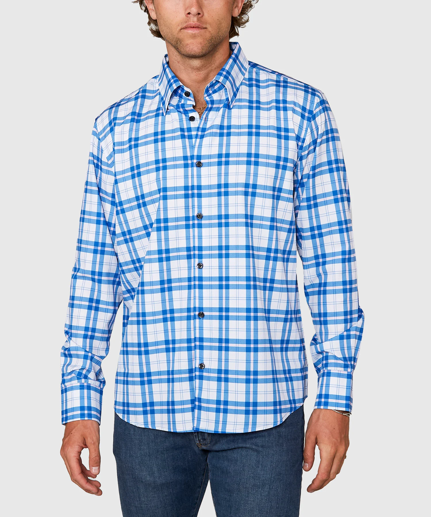 Westport No-Tuck Long Sleeve Button Under Collar Plaid Stretch Performance Sport Shirt - Image 2