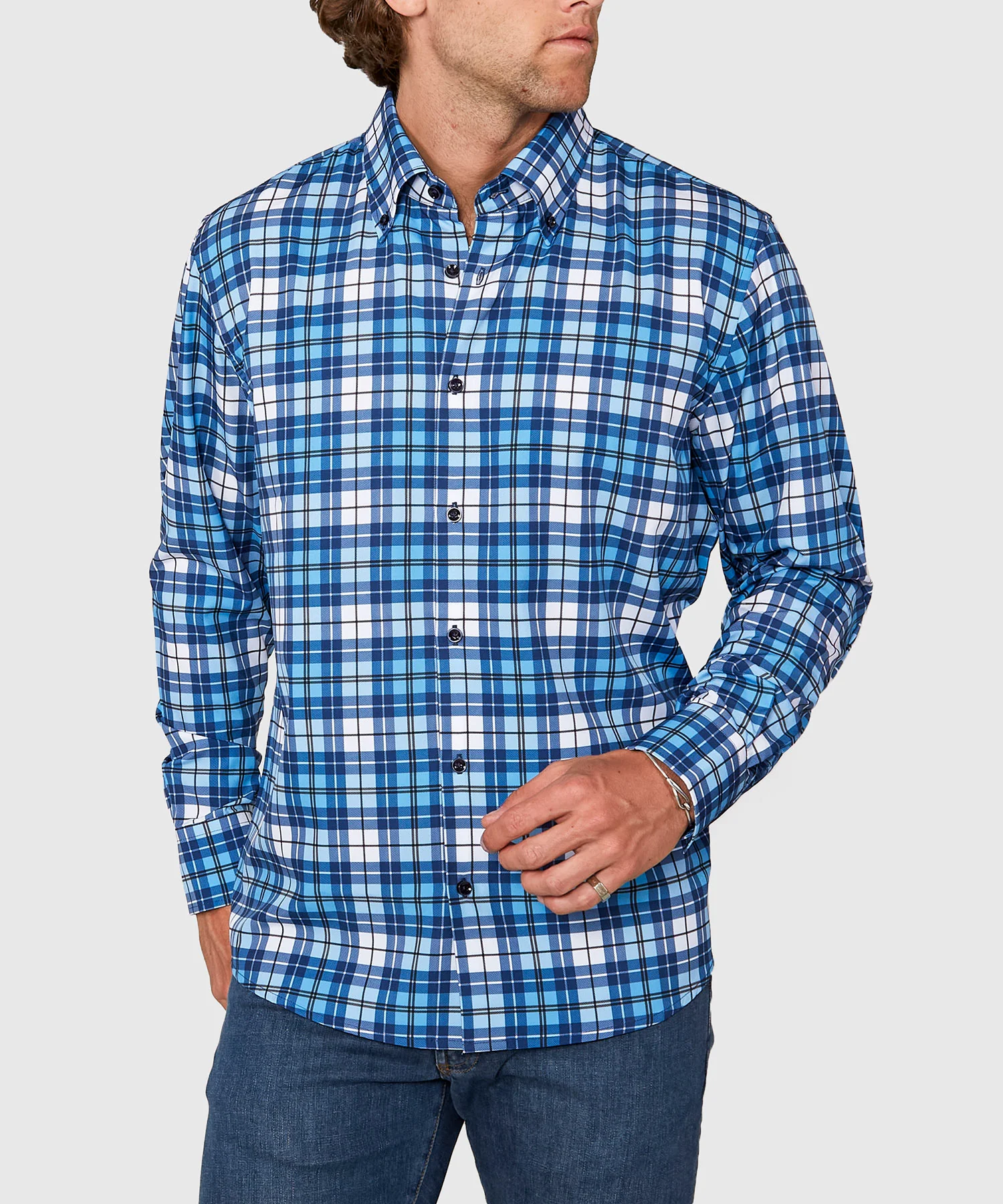 Westport No-Tuck Long Sleeve Button Down Collar Plaid Stretch Performance Sport Shirt - Image 3