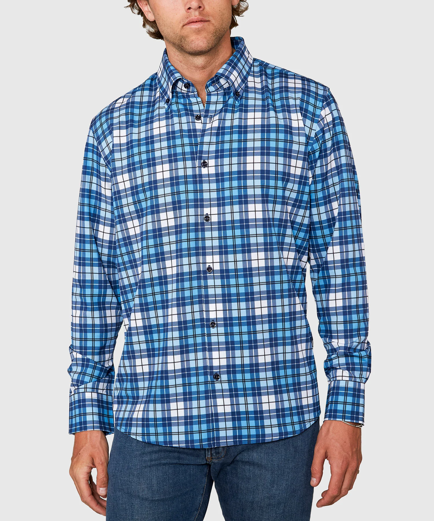 Westport No-Tuck Long Sleeve Button Down Collar Plaid Stretch Performance Sport Shirt - Image 5