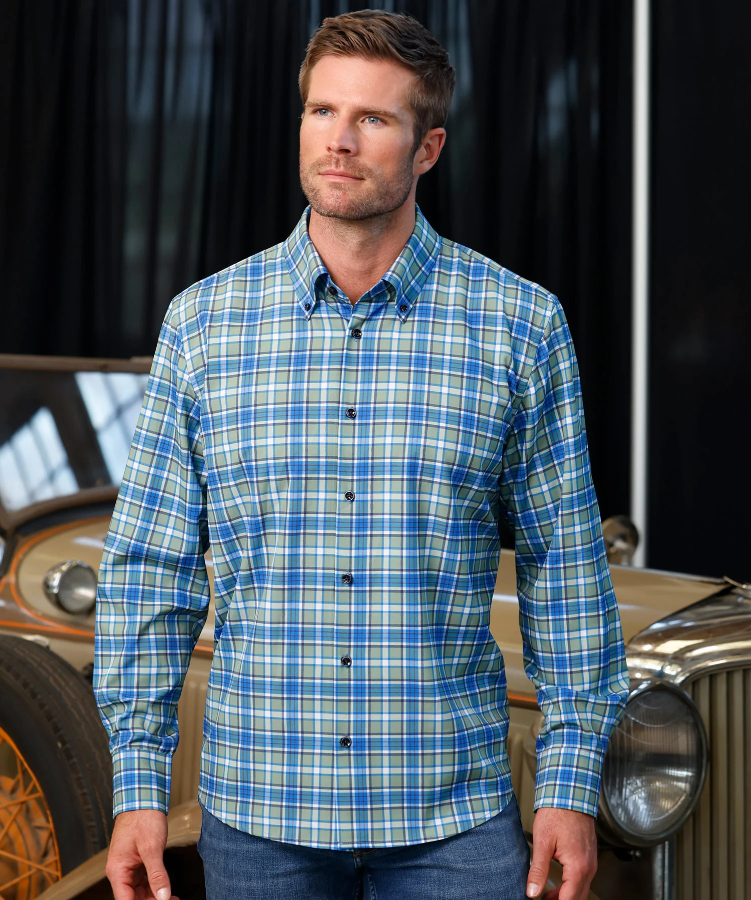 Westport No-Tuck Long Sleeve Button Down Collar Plaid Stretch Performance Sport Shirt - Image 2