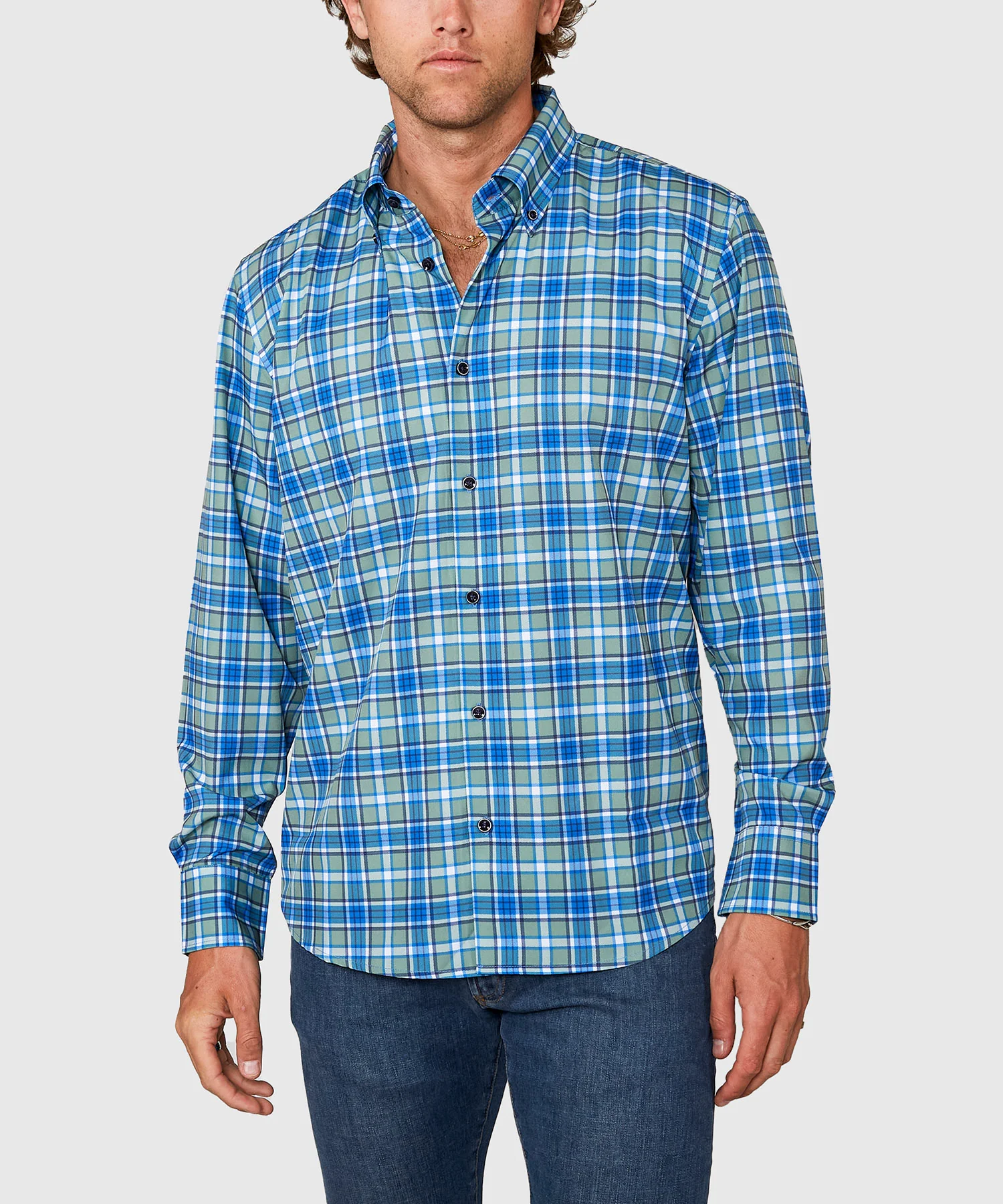 Westport No-Tuck Long Sleeve Button Down Collar Plaid Stretch Performance Sport Shirt - Image 3