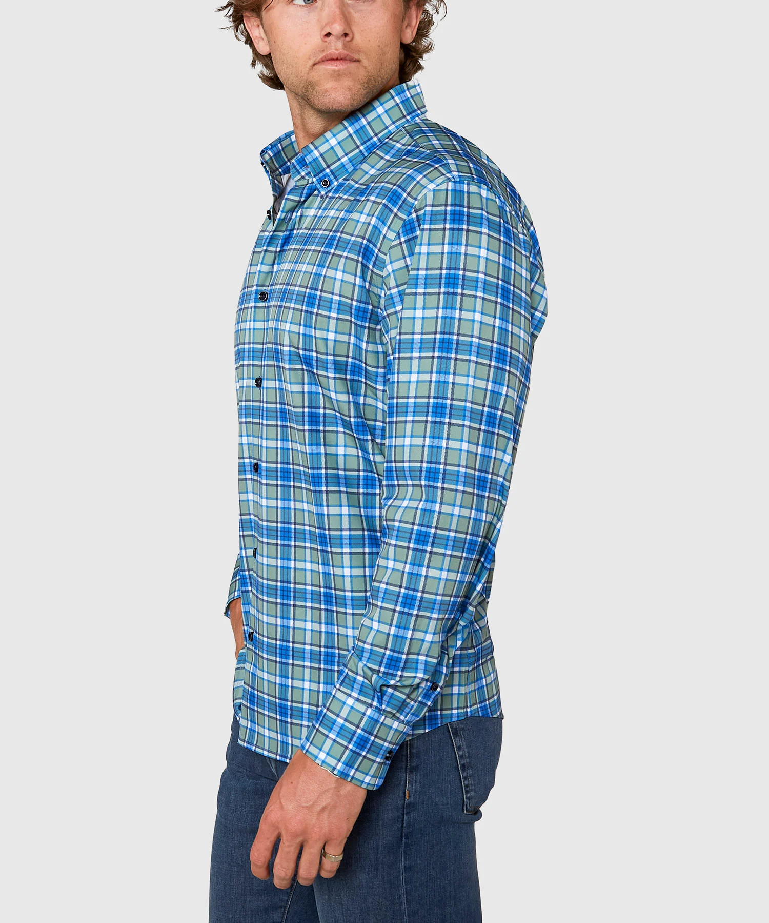 Westport No-Tuck Long Sleeve Button Down Collar Plaid Stretch Performance Sport Shirt - Image 6