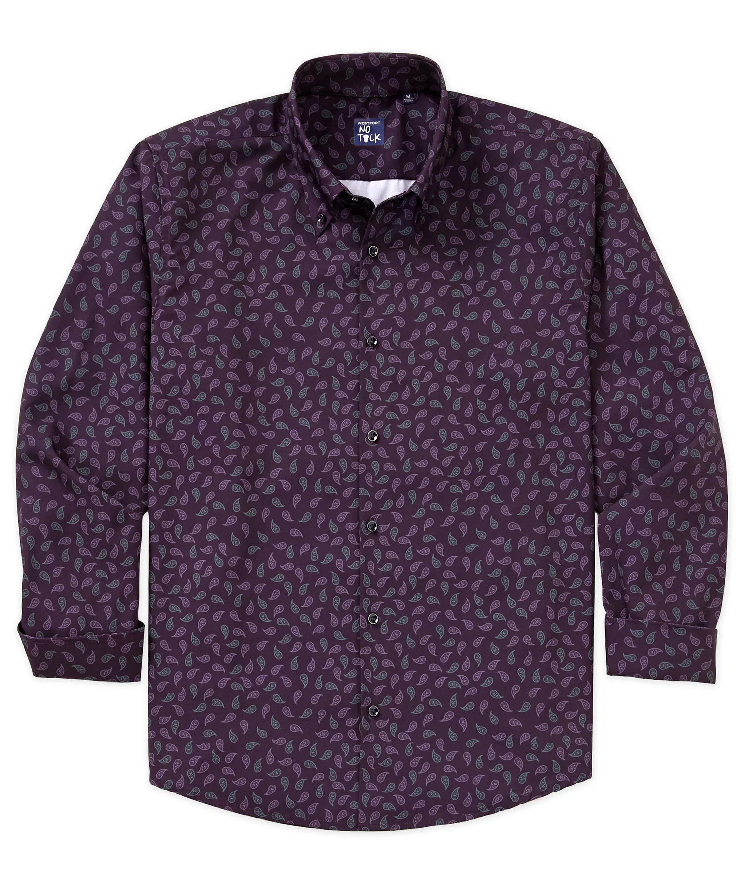 Westport No-Tuck Long Sleeve Button Down Collar Paisley Print Stretch Performance Sport Shirt