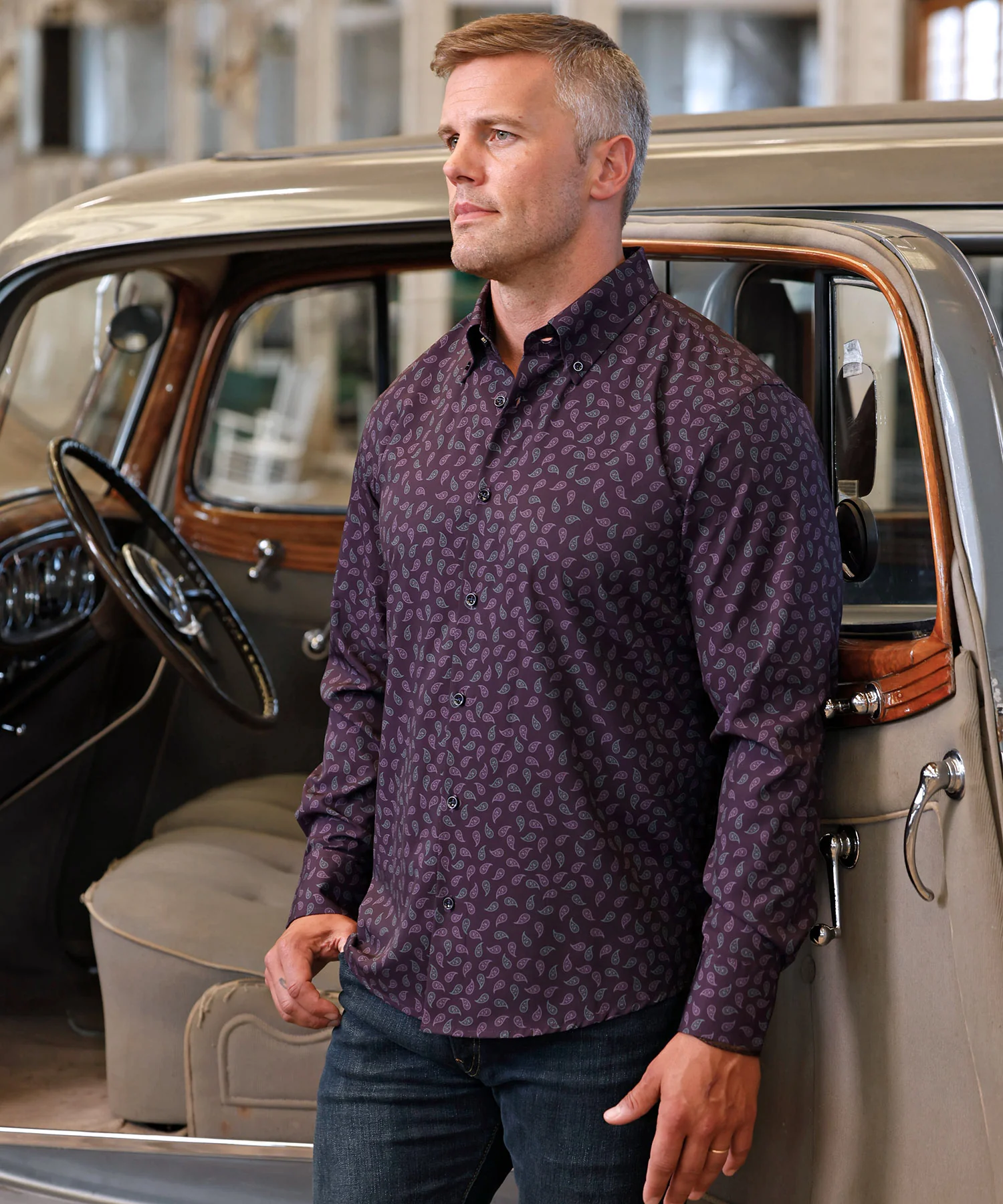 Westport No-Tuck Long Sleeve Button Down Collar Paisley Print Stretch Performance Sport Shirt - Image 2