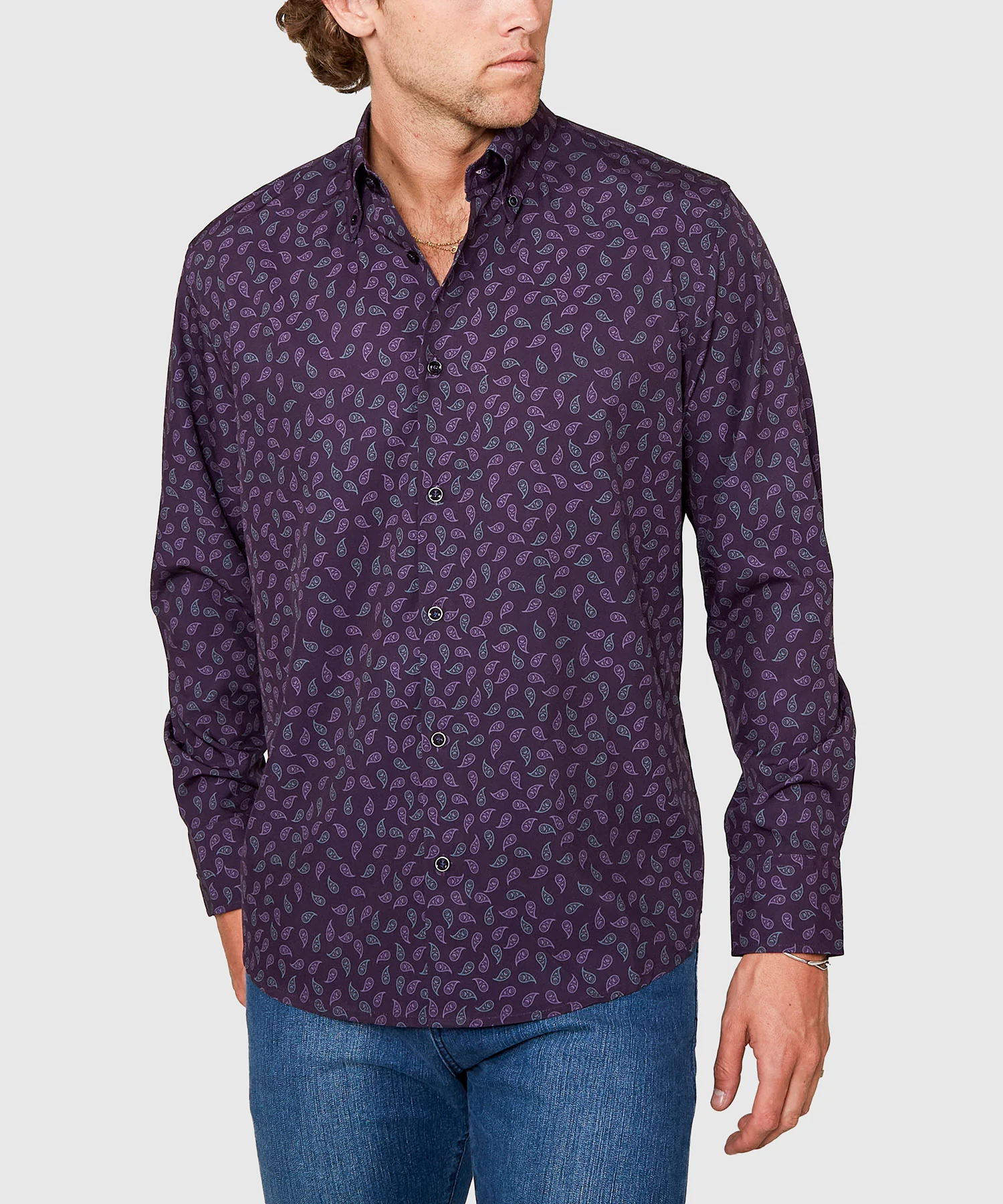 Westport No-Tuck Long Sleeve Button Down Collar Paisley Print Stretch Performance Sport Shirt - Image 3