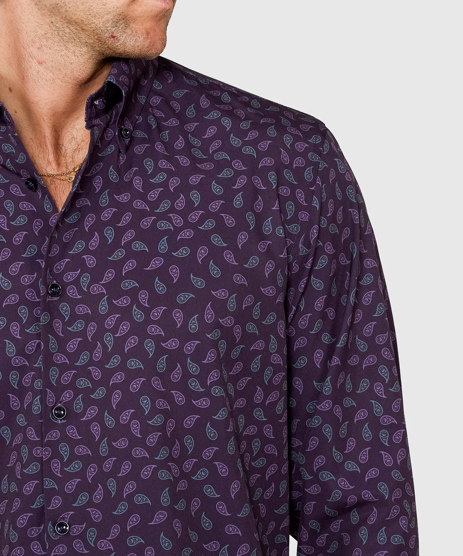 Westport No-Tuck Long Sleeve Button Down Collar Paisley Print Stretch Performance Sport Shirt - Image 4