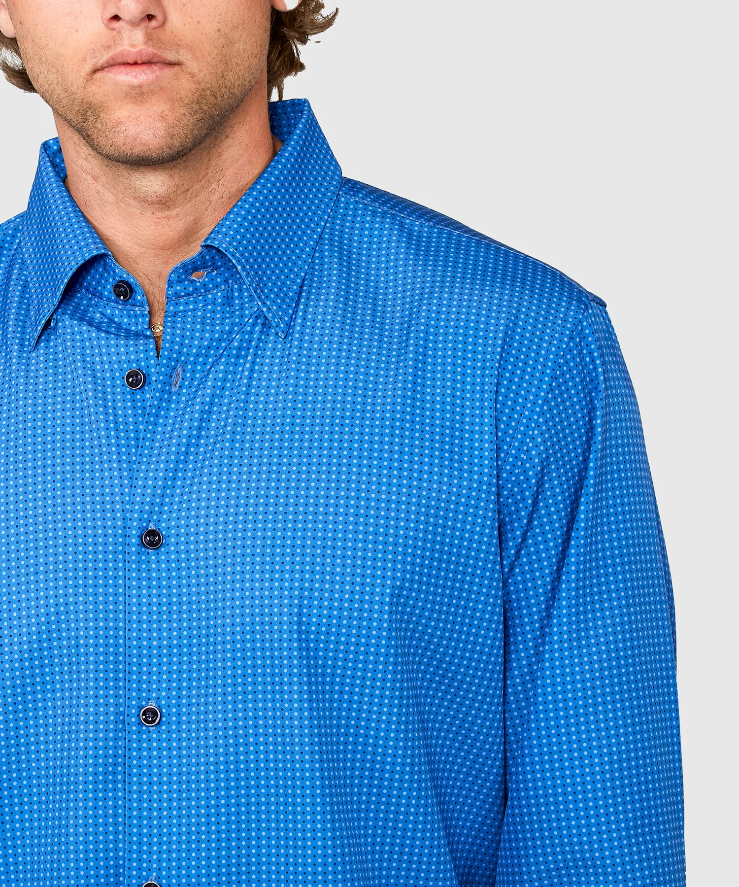 Westport No-Tuck Long Sleeve Button Under Spread Collar Geo Print Stretch Performance Sport Shirt - Image 3