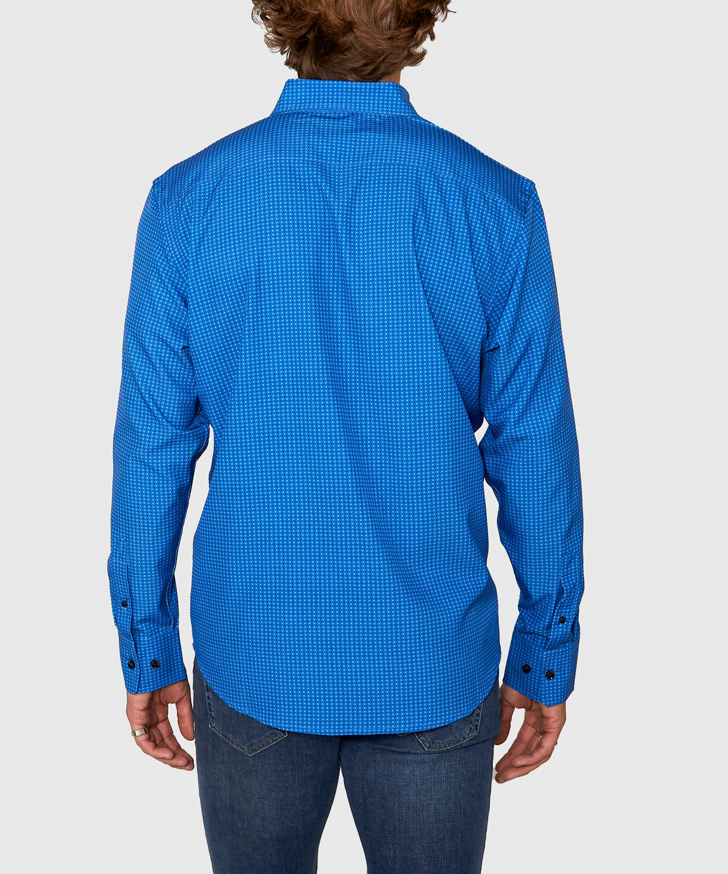 Westport No-Tuck Long Sleeve Button Under Spread Collar Geo Print Stretch Performance Sport Shirt - Image 4
