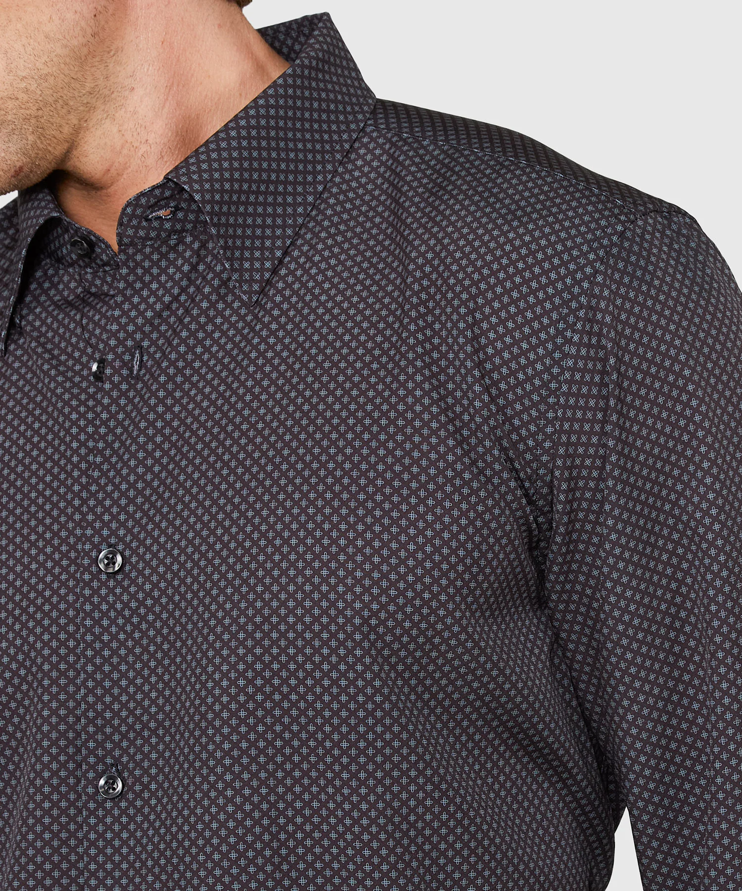 Westport No-Tuck Long Sleeve Button Under Spread Collar Geo Cross Stretch Performance Sport Shirt - Image 4