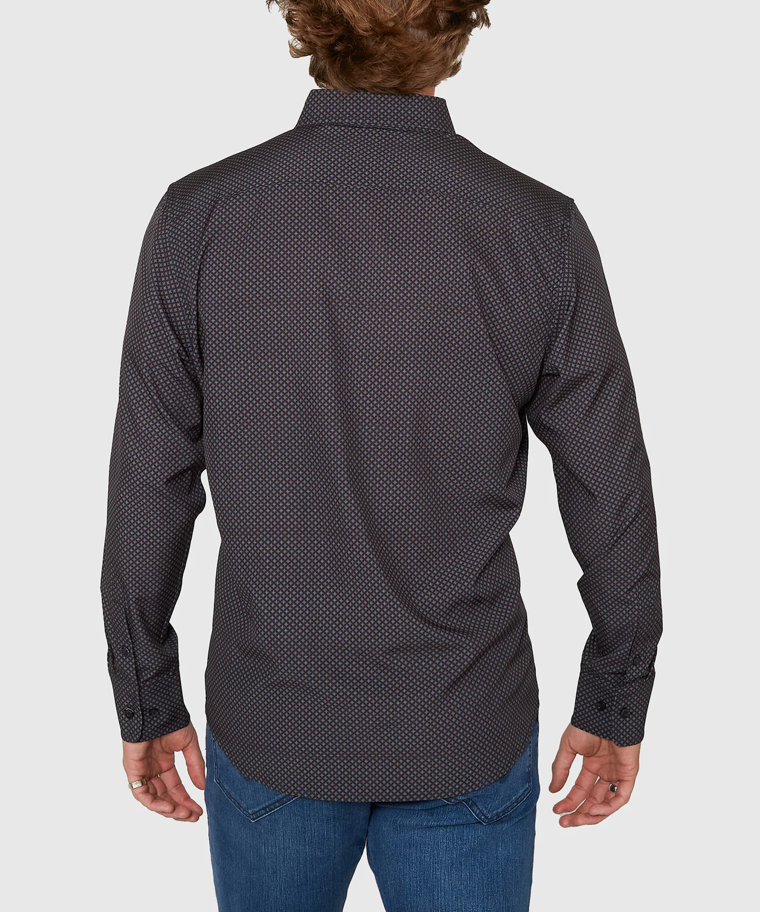 Westport No-Tuck Long Sleeve Button Under Spread Collar Geo Cross Stretch Performance Sport Shirt - Image 5