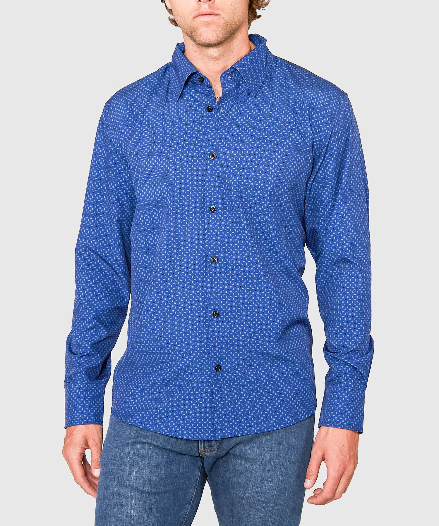 Westport No-Tuck Long Sleeve Button Under Spread Collar Open Dots Stretch Performance Sport Shirt - Image 2