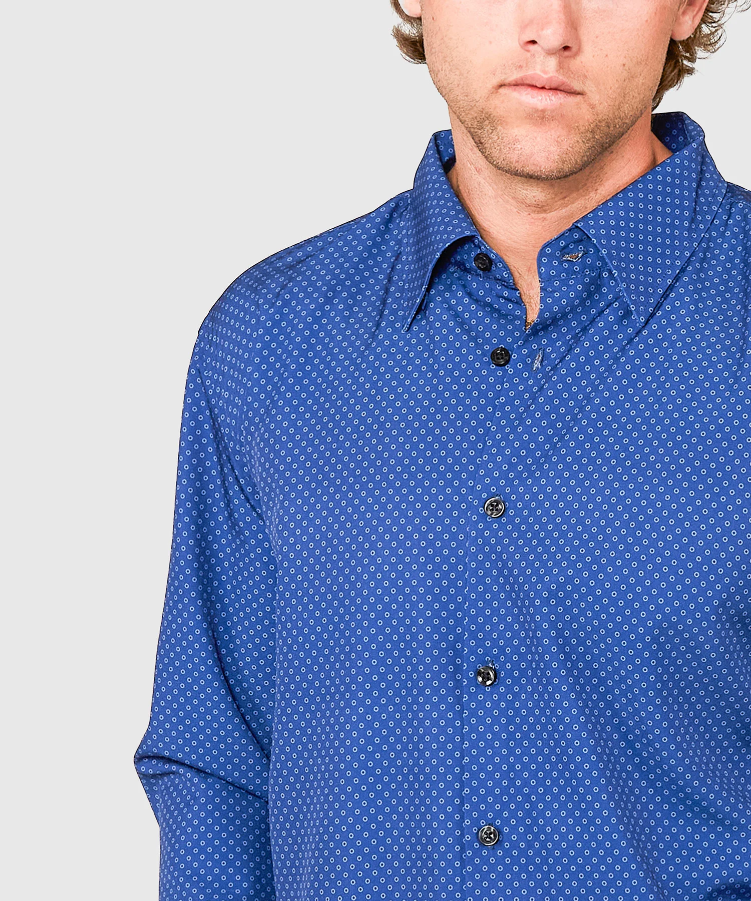 Westport No-Tuck Long Sleeve Button Under Spread Collar Open Dots Stretch Performance Sport Shirt - Image 3